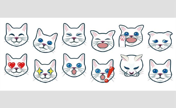 白い子猫の動く顔絵文字