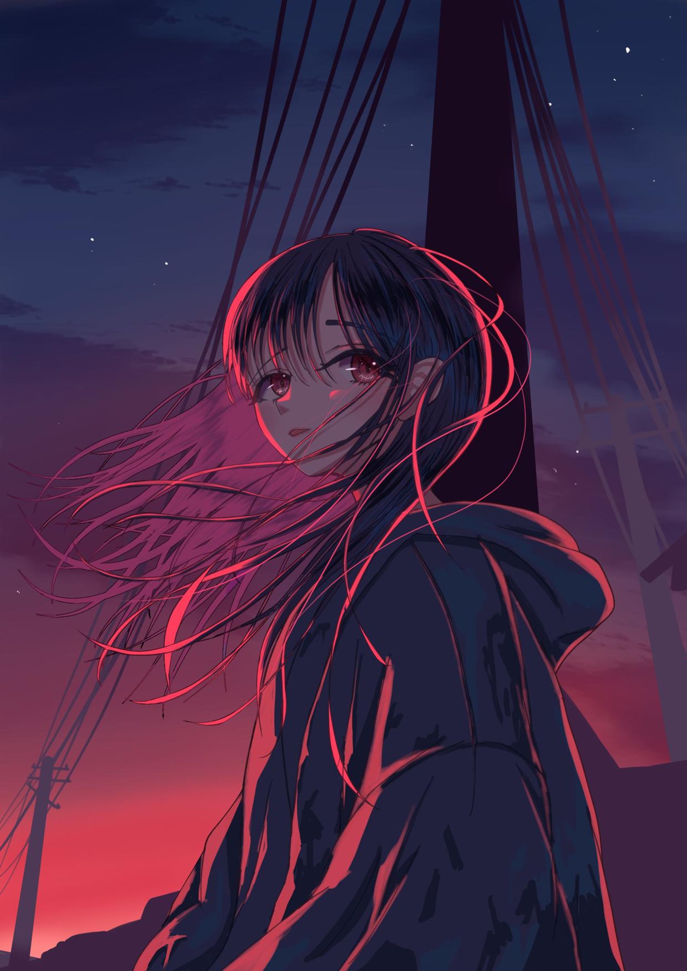 夕日と少女-1