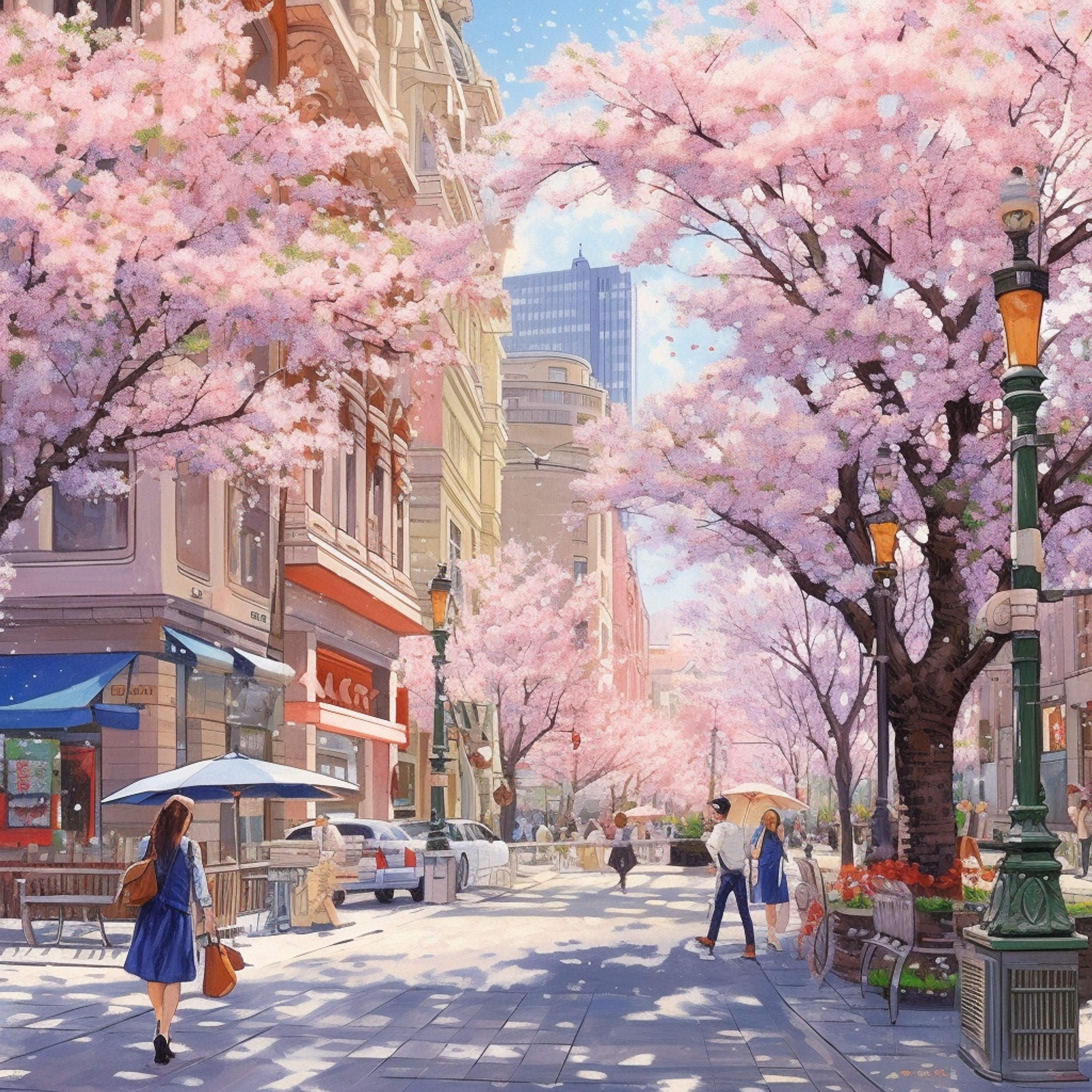 日本の春/夏/秋/冬における都会の風景-1