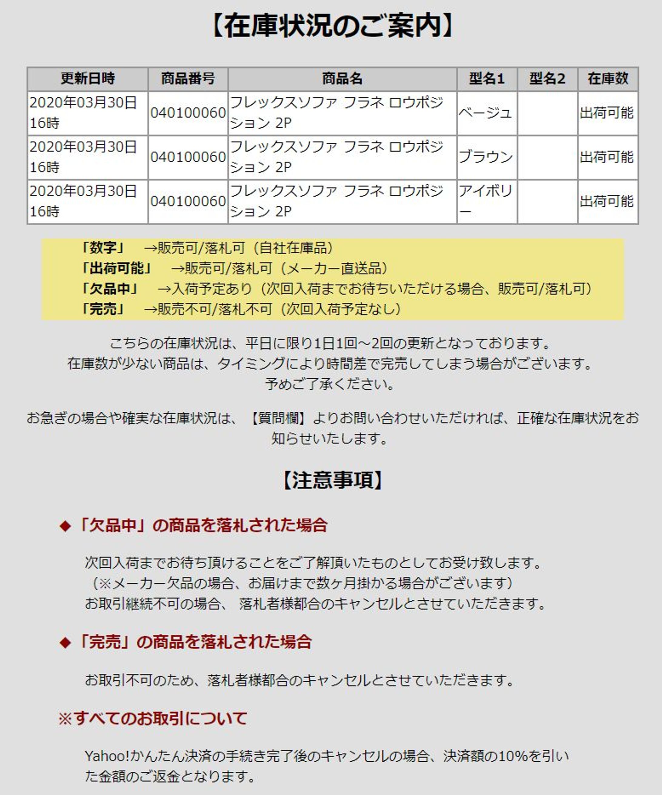 ドロップシッピング用在庫状況ご案内ページ-1