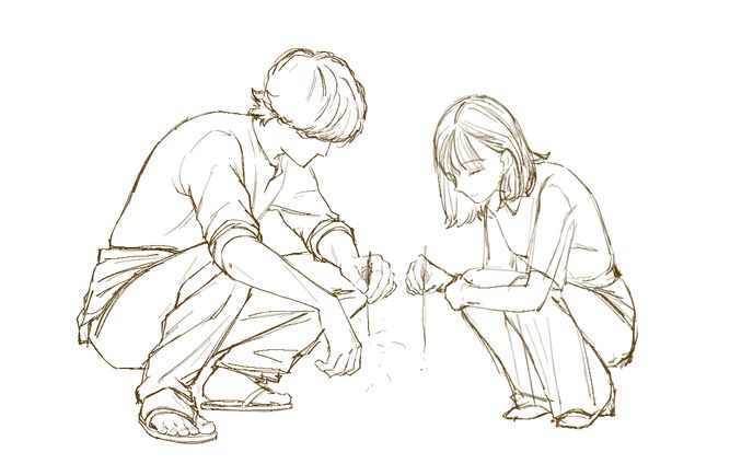 線香花火イラスト作成過程
