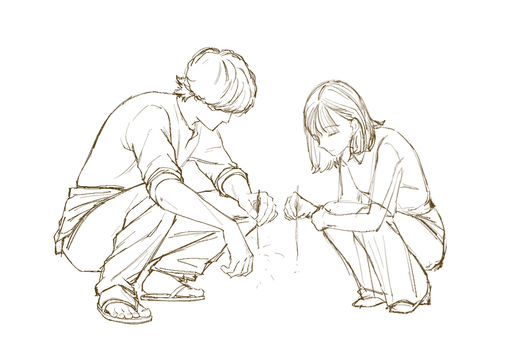 線香花火イラスト作成過程-1