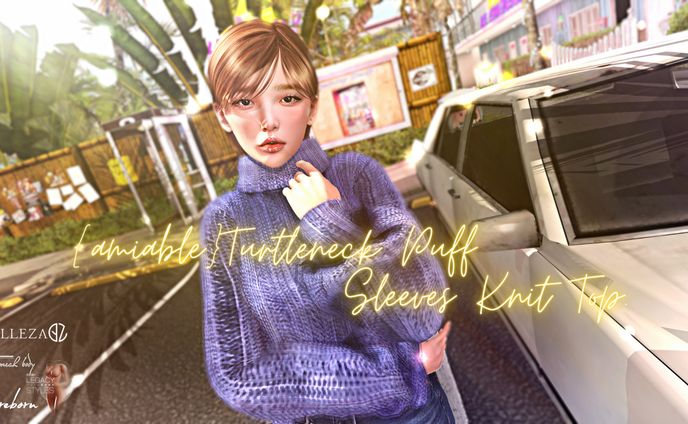 {amiable}Turtleneck Puff Sleeves Knit Top@the Mainstore.