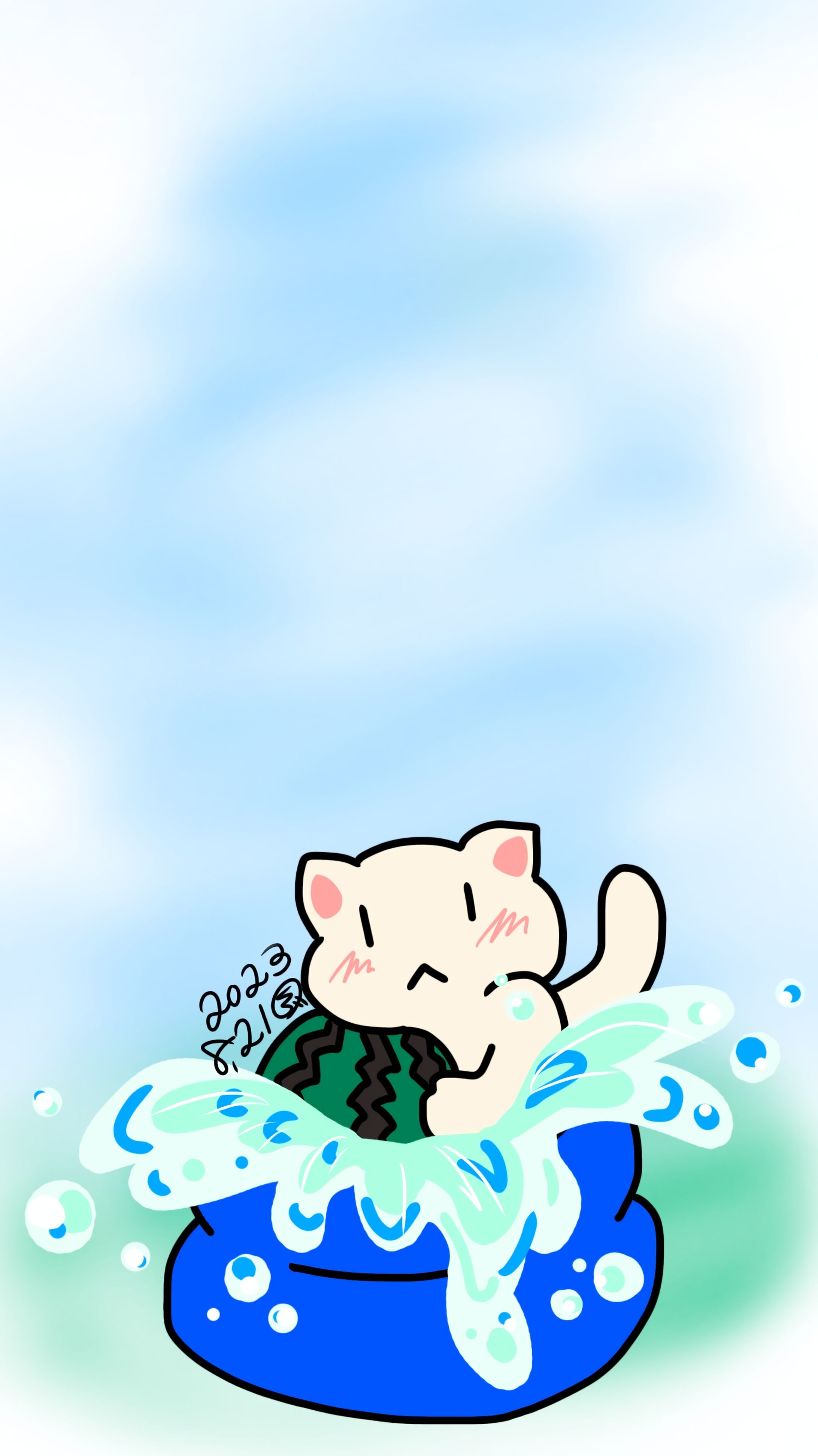 水浴びをする白猫-1
