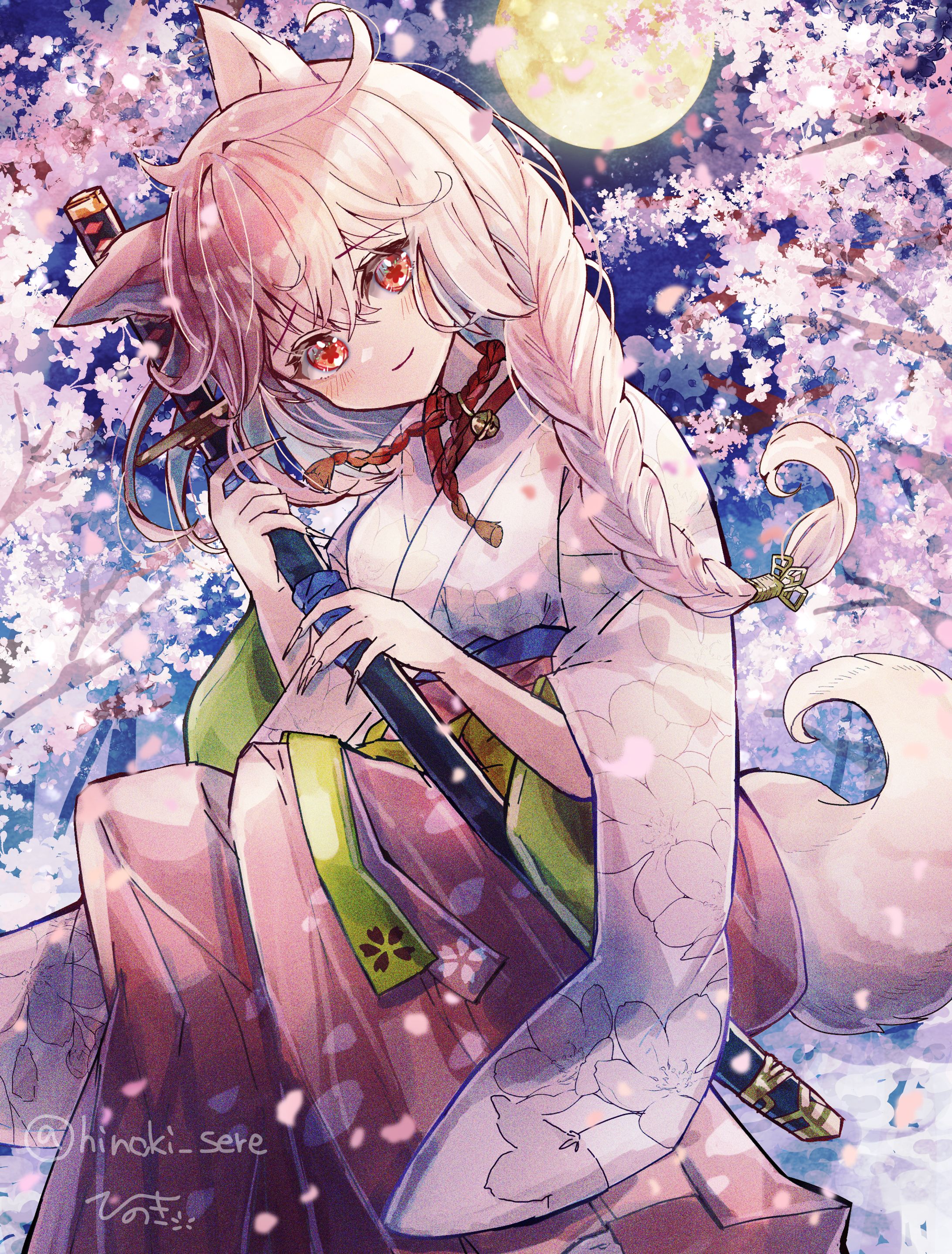 夜桜の下、刀と私。-1