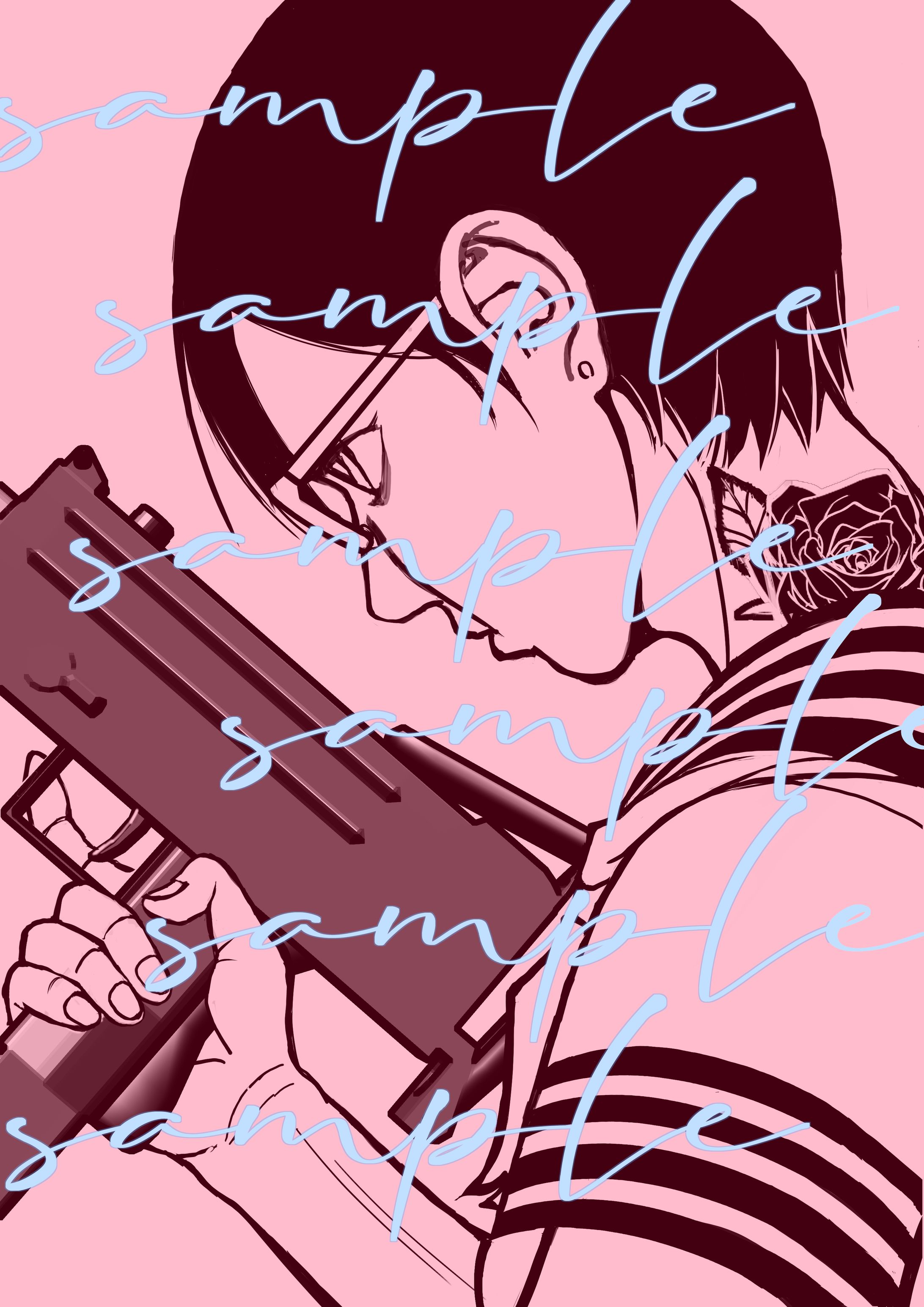 イラスト スケバン 白黒 上半身 二点収録-1