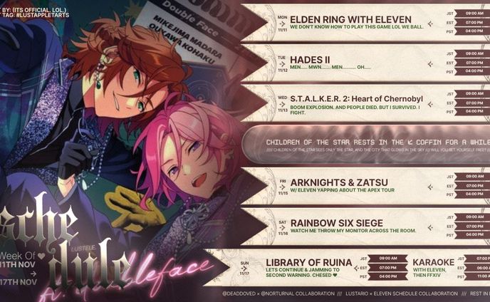 SCHEDULE FOR DF COLLAB.