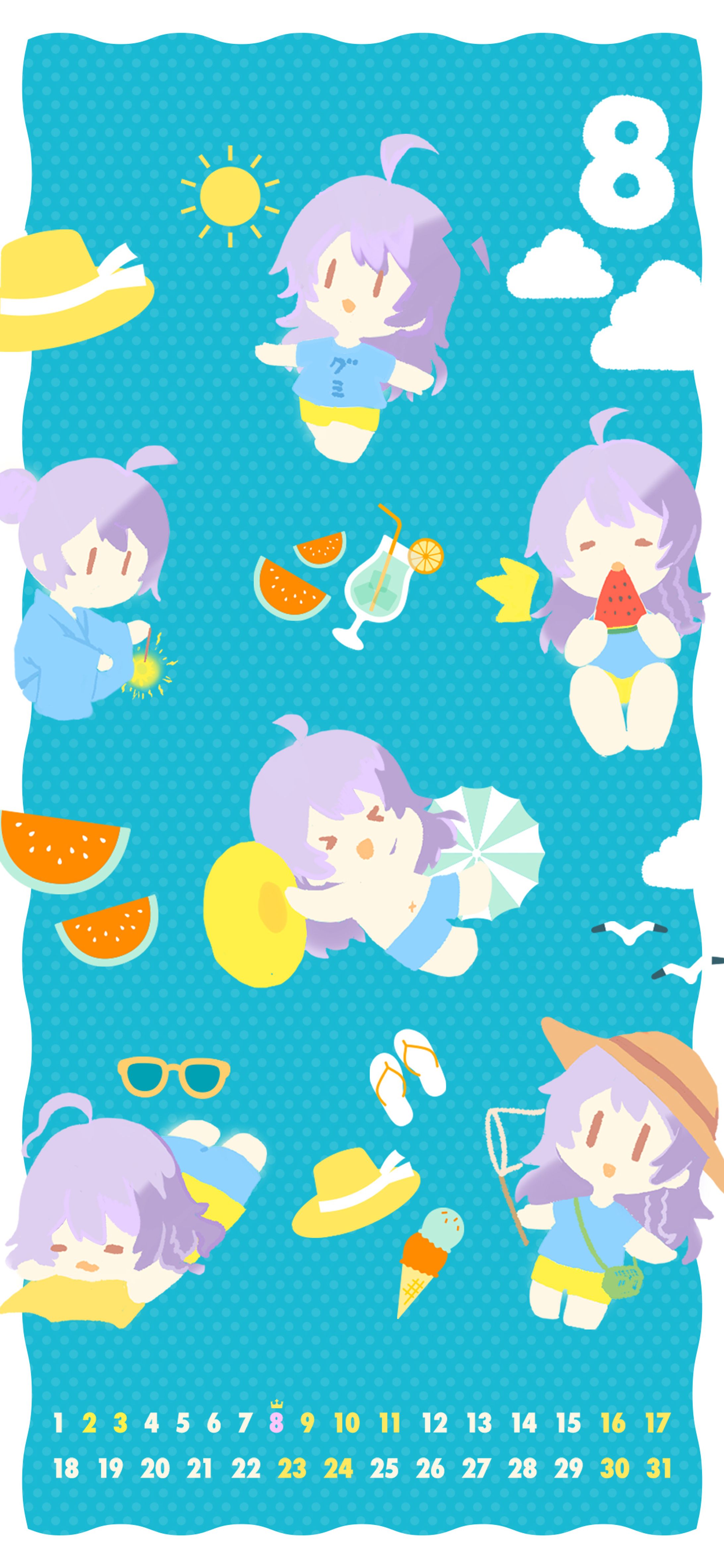 スマホ壁紙 カレンダー8月（ステラ・K・フォグレイン様）-1