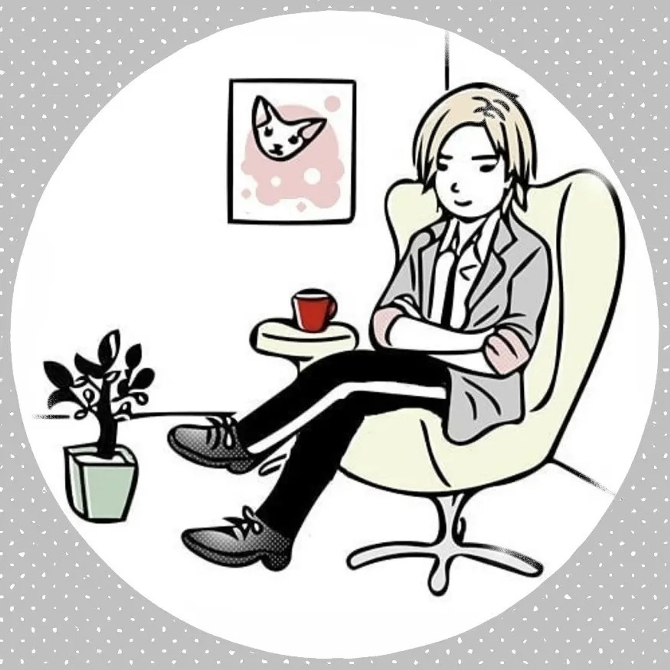 Web素材用のイラストを作成しました。 #イラスト #イラスト好き #似顔絵イラスト #可愛いイラスト #男性イラスト #椅子に座る #アイコン作成 #シンプルイラスト #シンプルイラスト可愛い-1