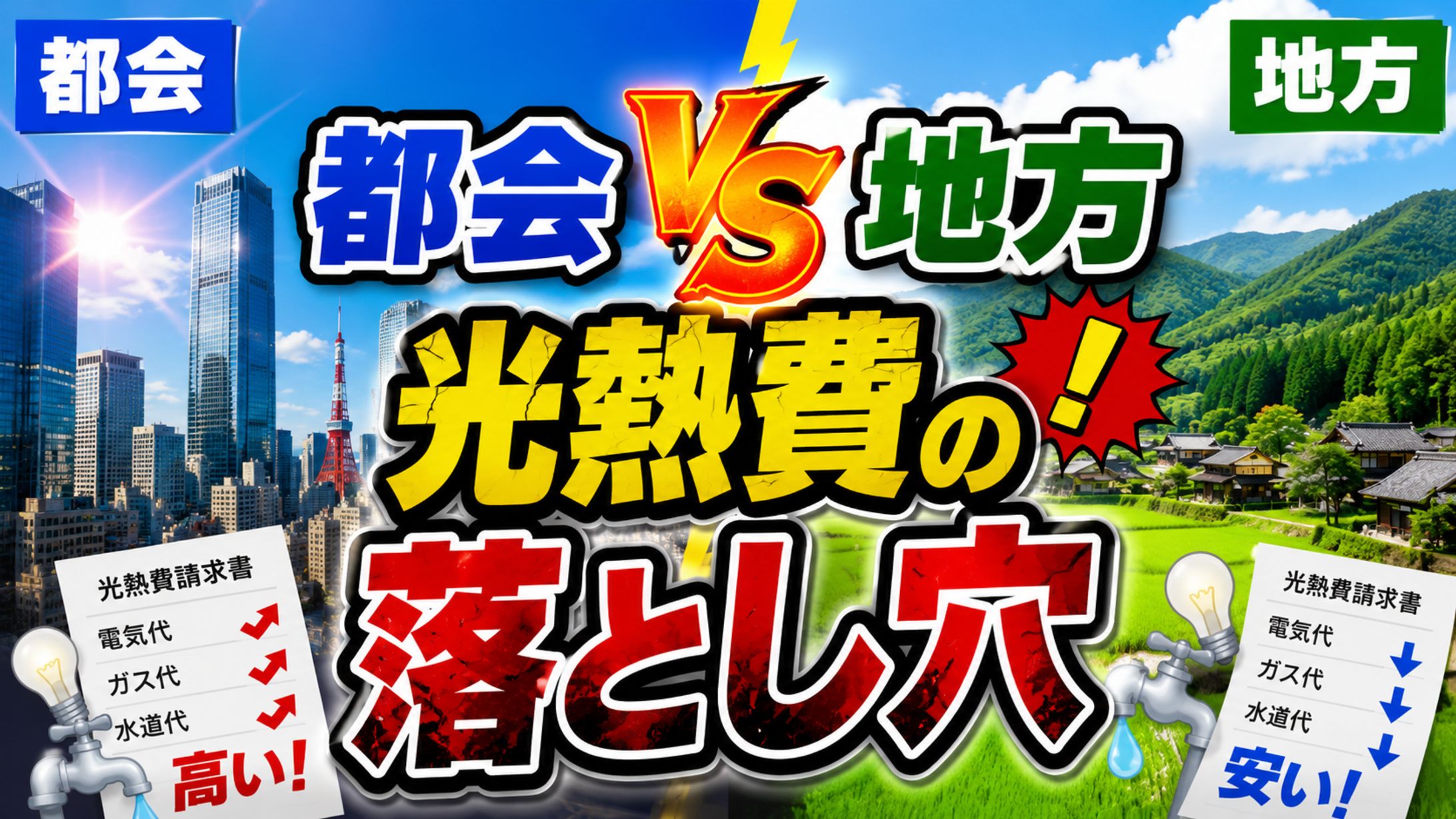 都会 vs 地方｜光熱費比較動画サムネイルデザイン-1