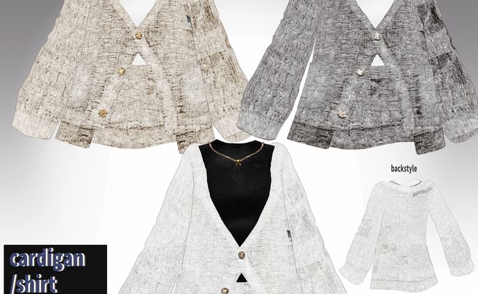 【vroidテクスチャ】cardigan set/3color+shirt2color+necklace/ZEPTO002