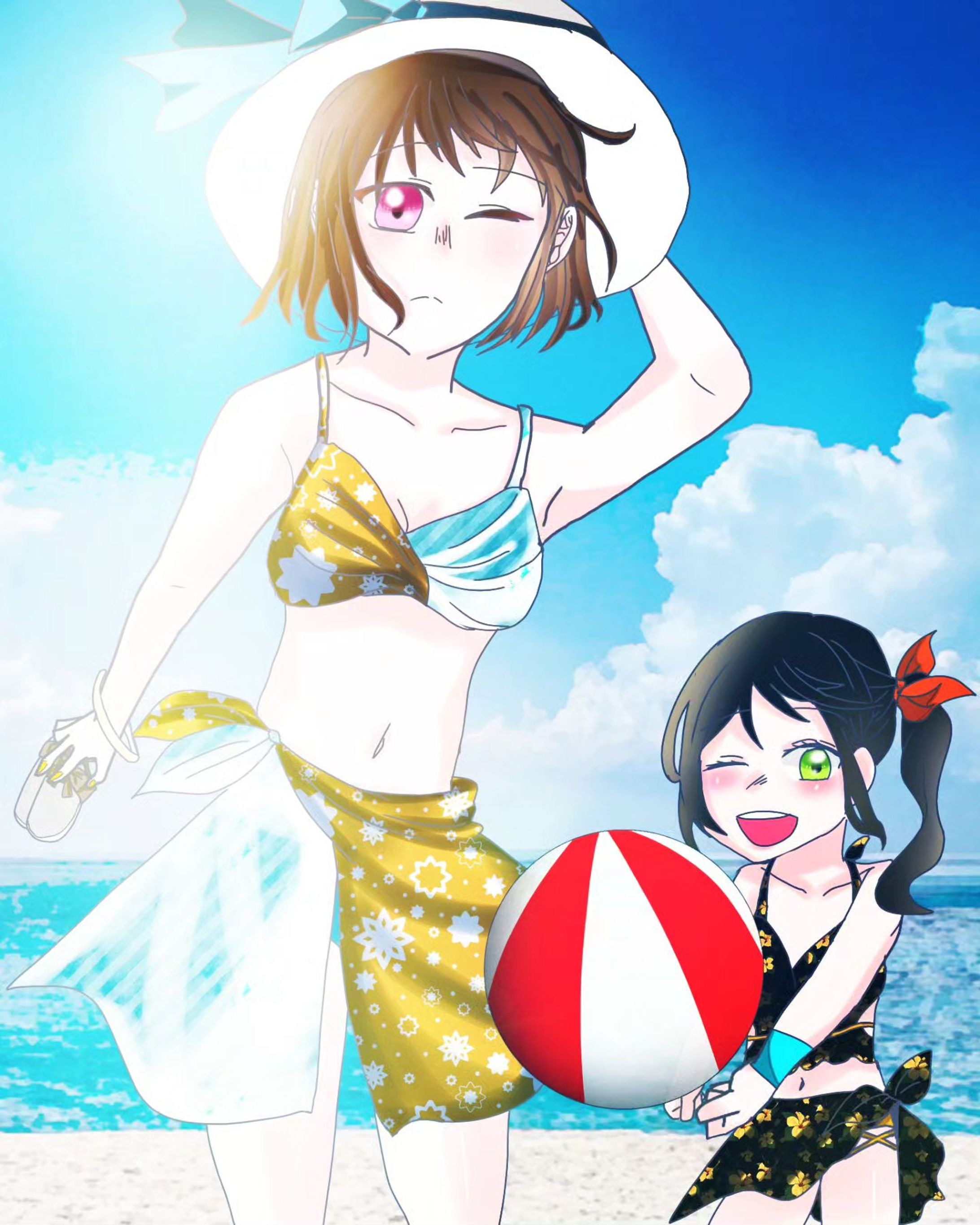 ⁡今日はビキニの日らしいので、早速描きましたｰ!!!!!!! もう夏だなあ……🌴👒🍉🍧🏄👙☀️🌺🐚
⁡⁡
⁡#ビキニの日  #創作女子  #いらすとぐらむ  #Illust  #オリジナル  #illustration-1