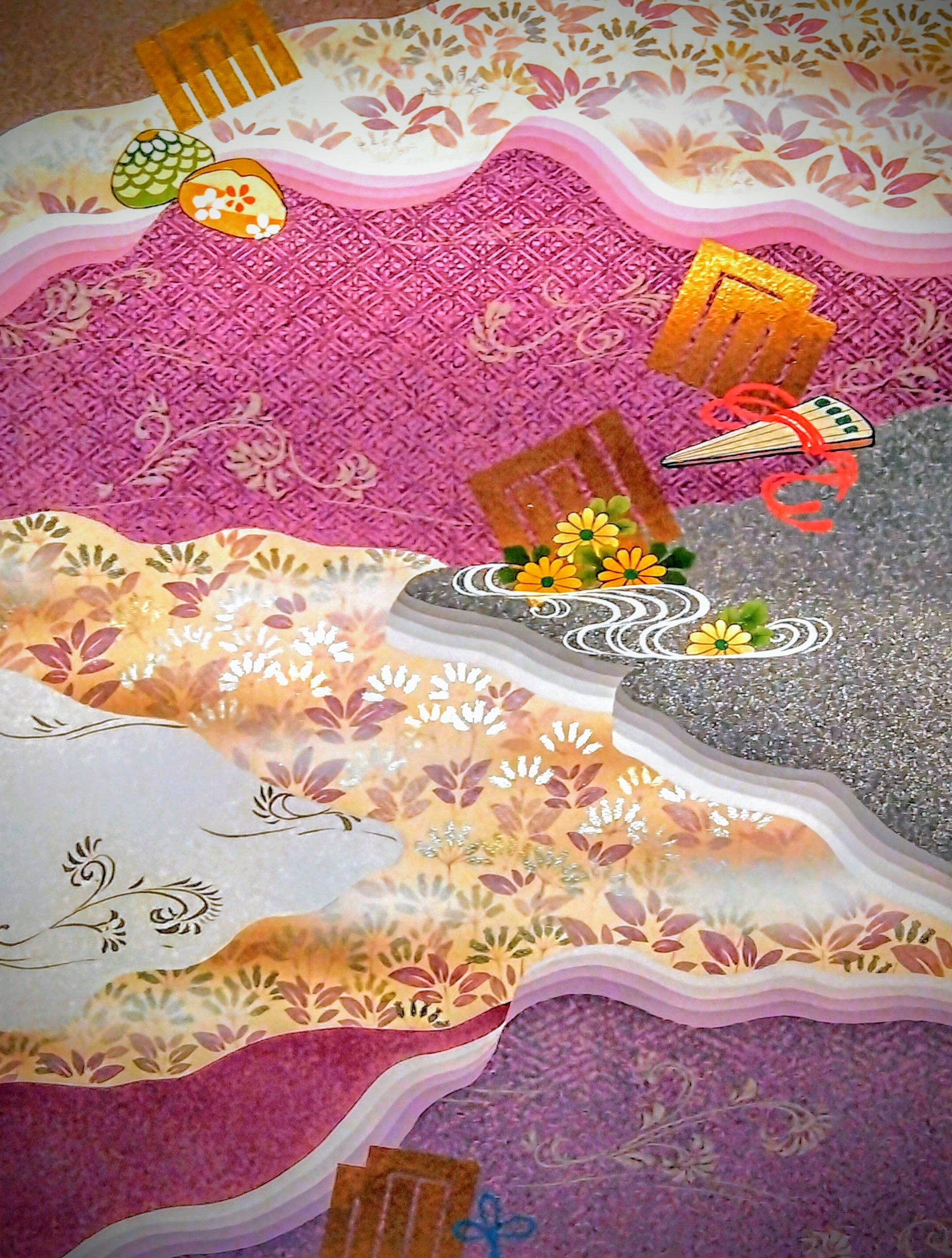 帯図案（紙媒体、手描き）　藤袴-1