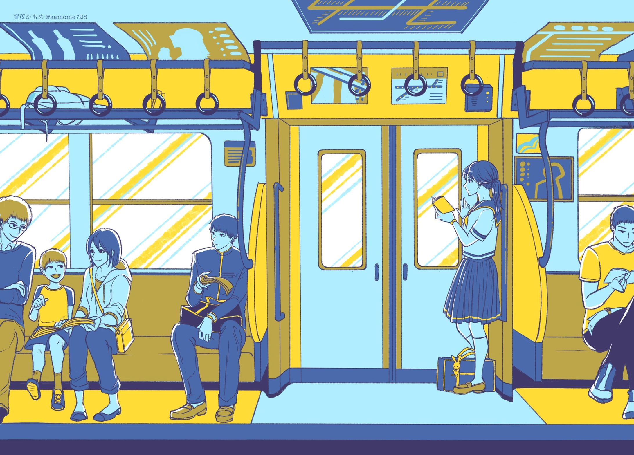 ブックカバー用イラスト「読書電鉄各駅停車前から三両目」-1