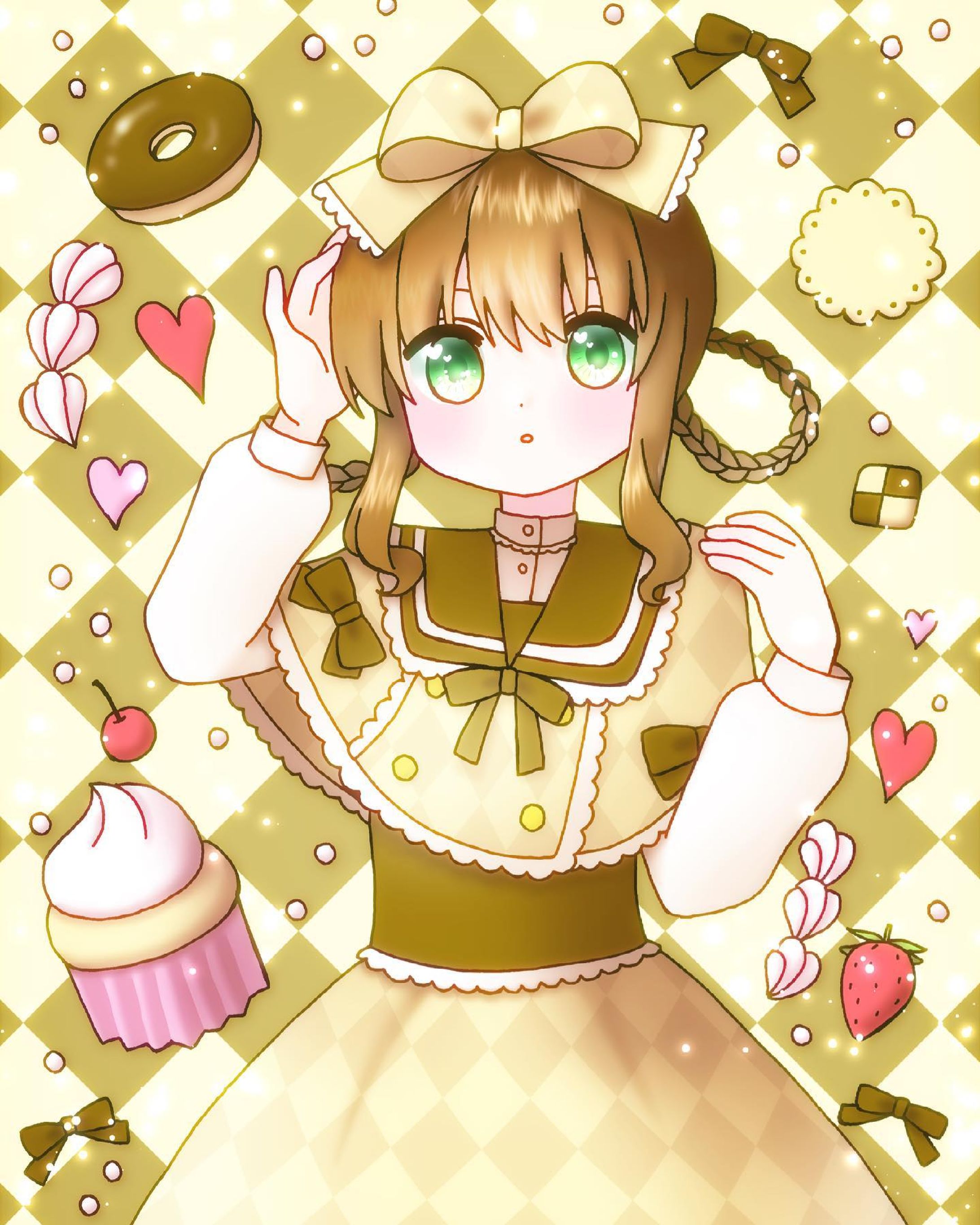 🧁🍪🍩　#イラスト　#お絵描き　#illustration #illust #女の子　#女の子イラスト　#デジタル　#デジタル絵　#デジタルイラスト　#オリジナル　#オリジナルイラスト　#オリジナル絵　#ロリィタ　#ロリィタファッション　#ロリータ　#ロリータファッション　#リボン　#お菓子　#クッキー　#ドーナツ　#カップケーキ-1