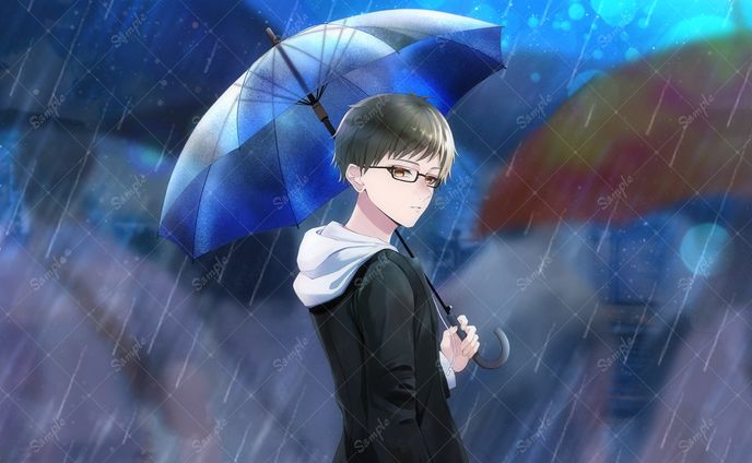 傘を差し振り返る男性の歌ってみたイラスト