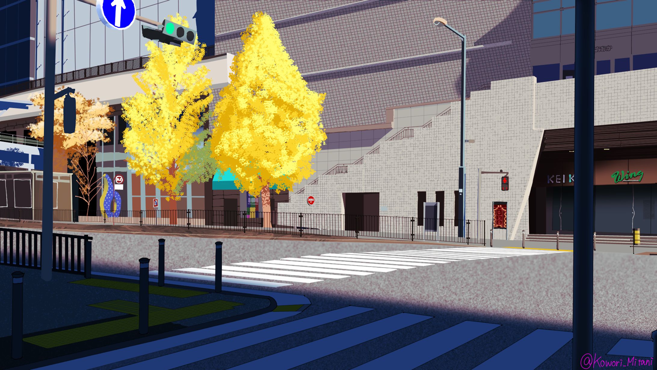 秋の信号機前-1