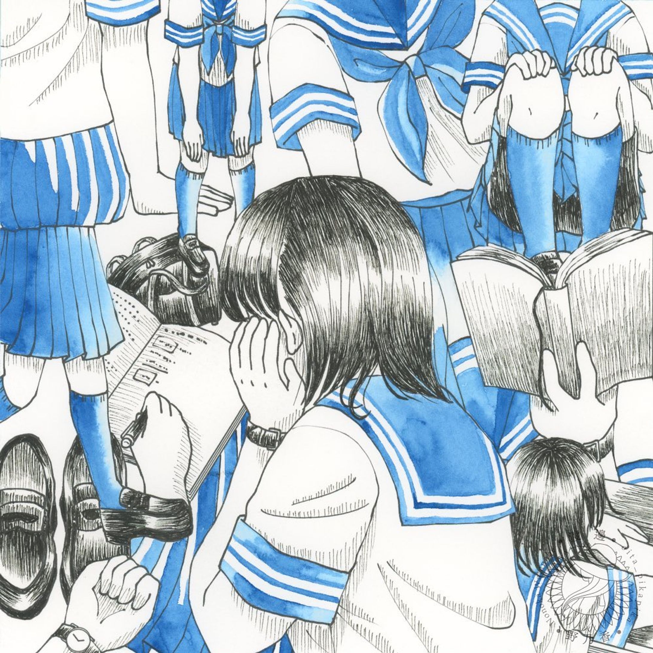🔹青に染められ🔹

あの眩しい色が僕の心に染み付き、広がっていく

2023/6/18　完成
透明水彩、ミリペン、インクジェット印刷/ウォーターフォード水彩紙
200×200mm

使った絵の具1色は、月光荘のプルシャンブルーです。

 #illustration  #illustgram  #watercolor  #watercolorpainting  #penillustration  #pigma  #sailoruniform  #blue  #girlsillustration  #セーラー服  #青  #イラスト  #イラストグラム  #イラストレーション  #女の子イラスト  #オリジナルイラスト  #アナログイラスト  #透明水彩  #水彩画  #ペン画  #ピグマ  #青春  #ミリペン  #月光荘  #プルシャンブルー-1