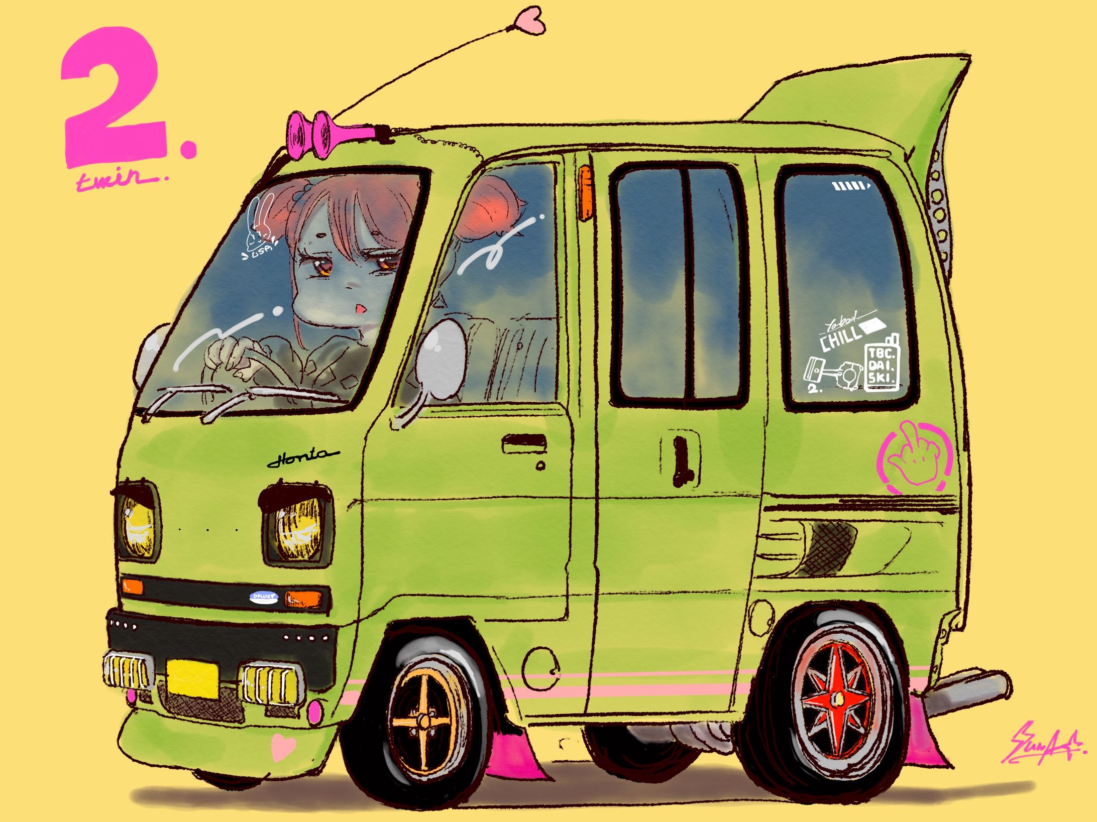 個人制作 自動車とキャラクターのイラスト-1