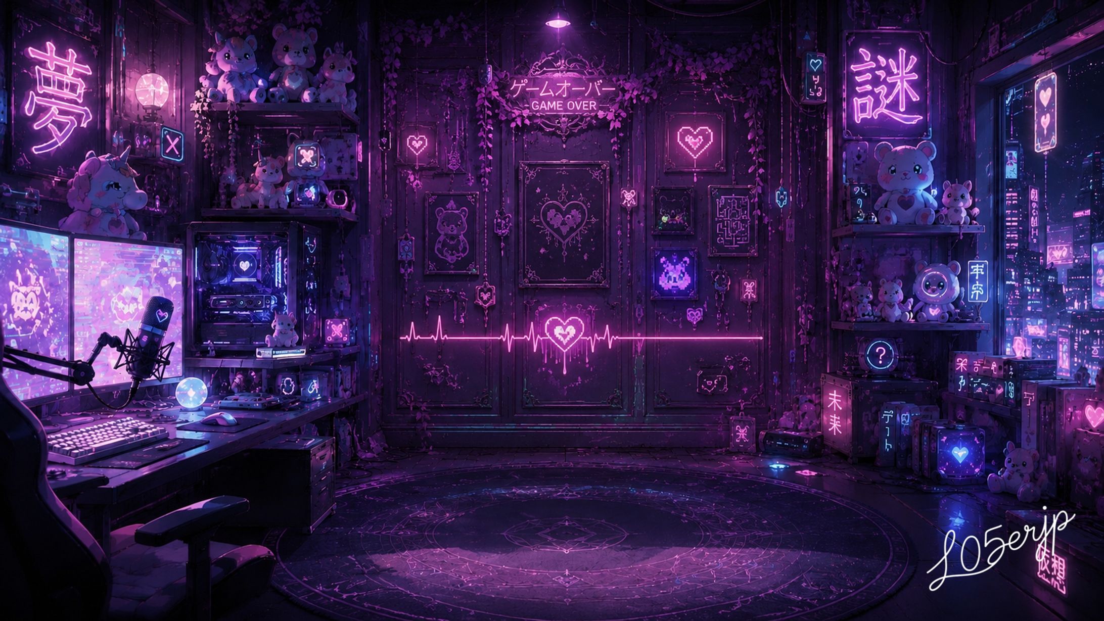 【配信背景】夢かわサイバーパンク×ゲーミングルーム-1