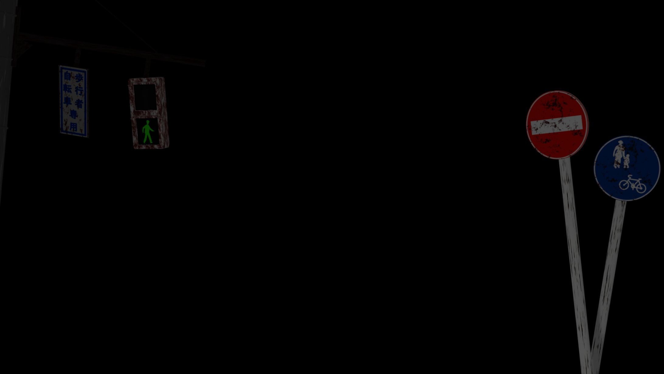 3DCG / 錆びれた信号機と標識-1