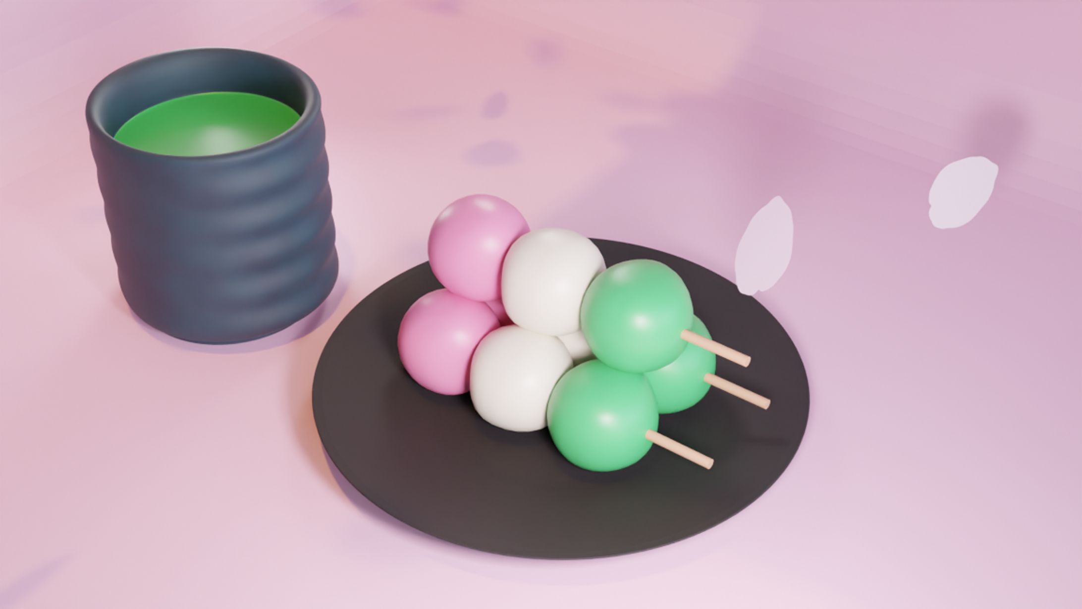 【3DCG】湯呑と三色団子-1