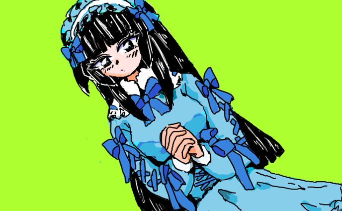黒髪ロング水色フリルリボンちゃん