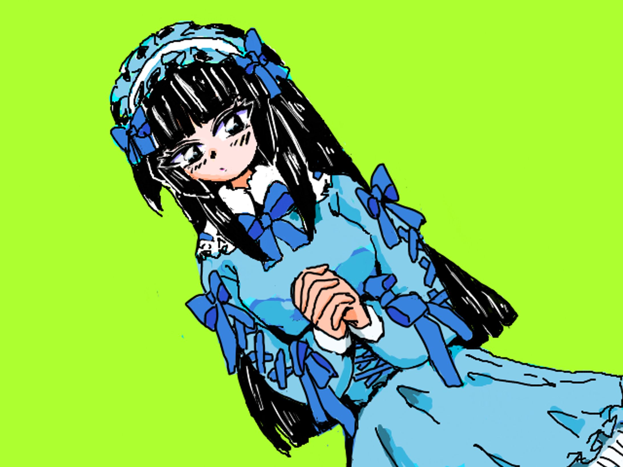 黒髪ロング水色フリルリボンちゃん-1