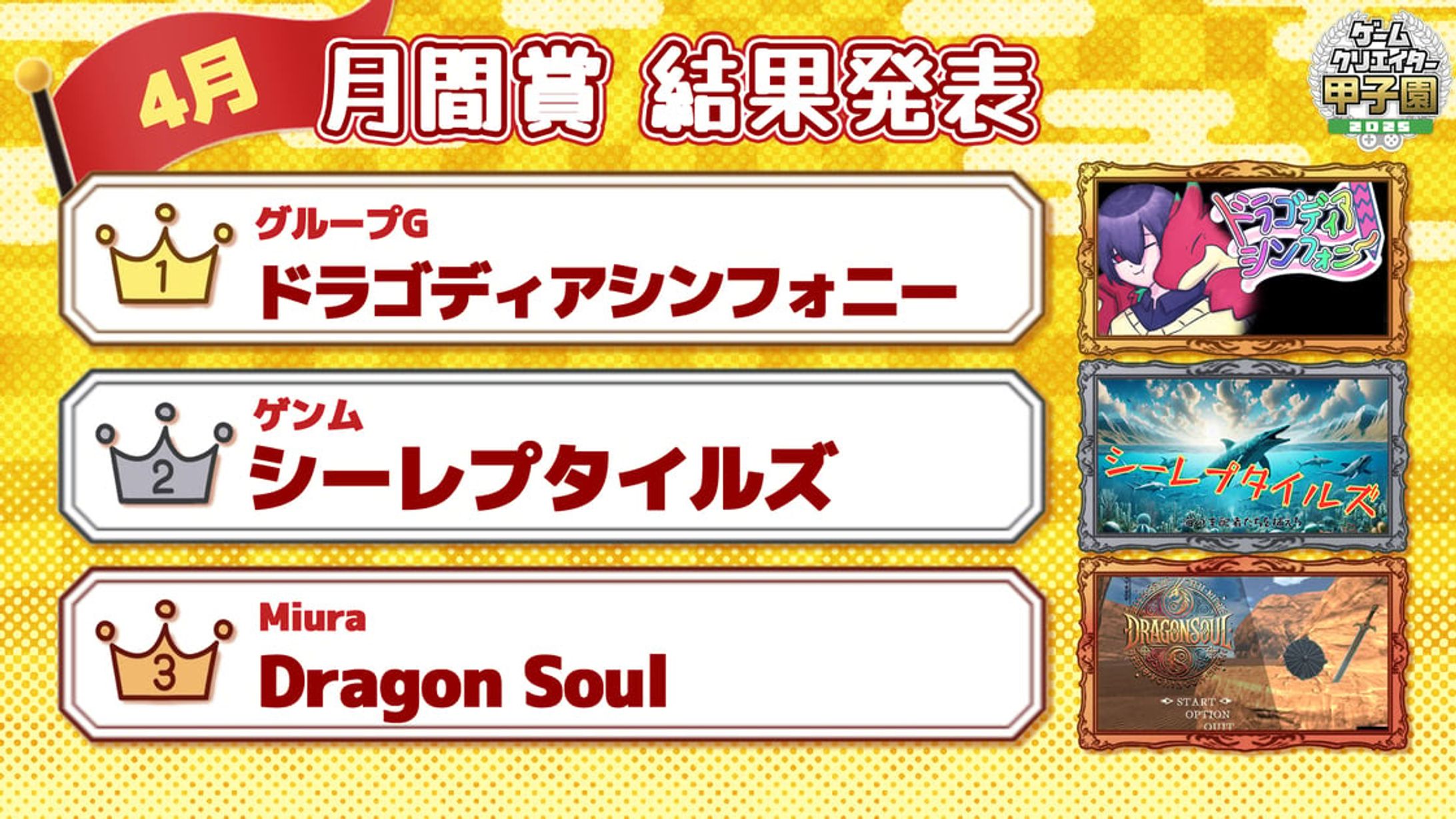 みんなのゲームパレードにて、4月月間賞2位に入賞