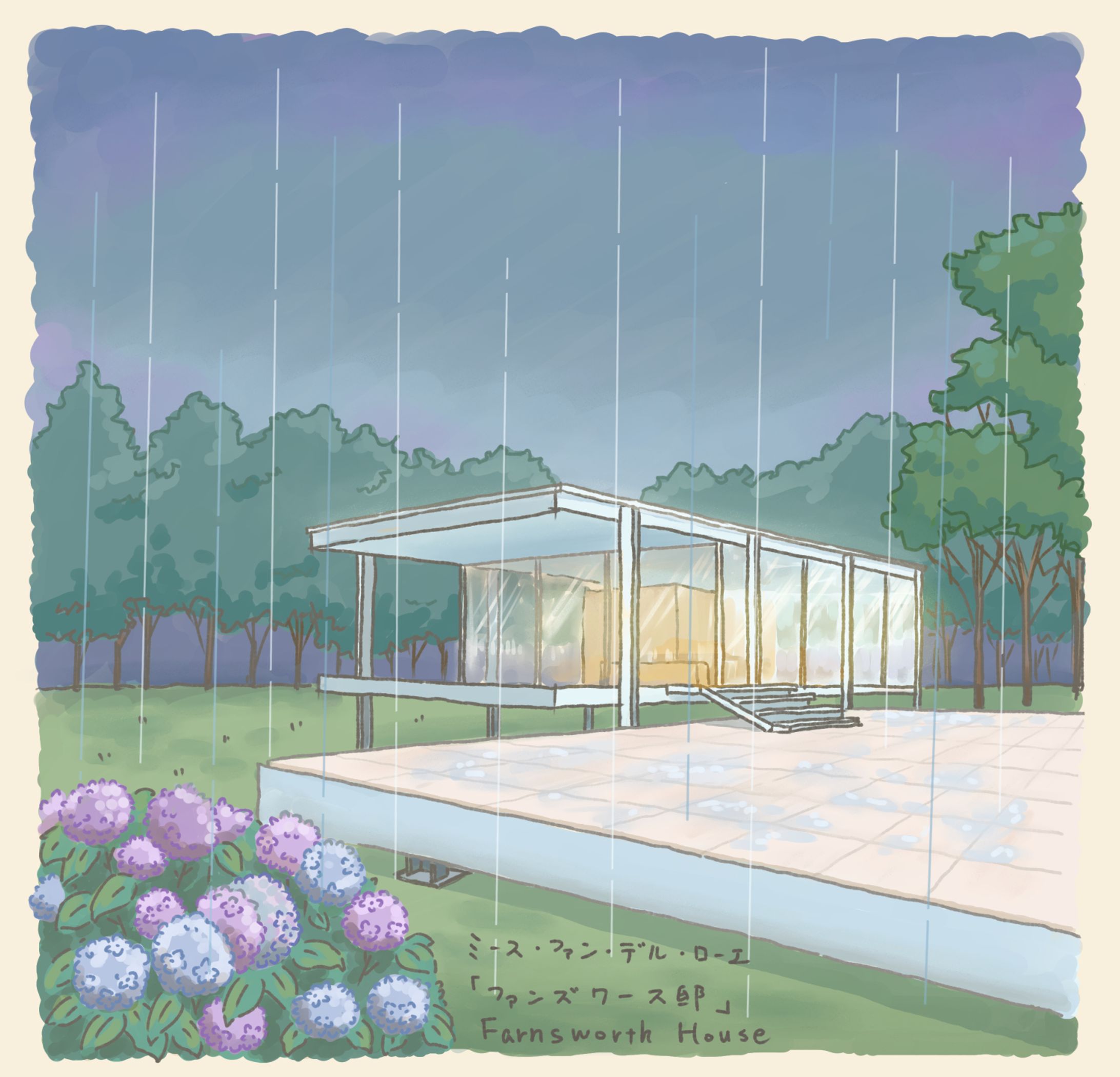 建築イラスト６月「ファンズワース邸」-1