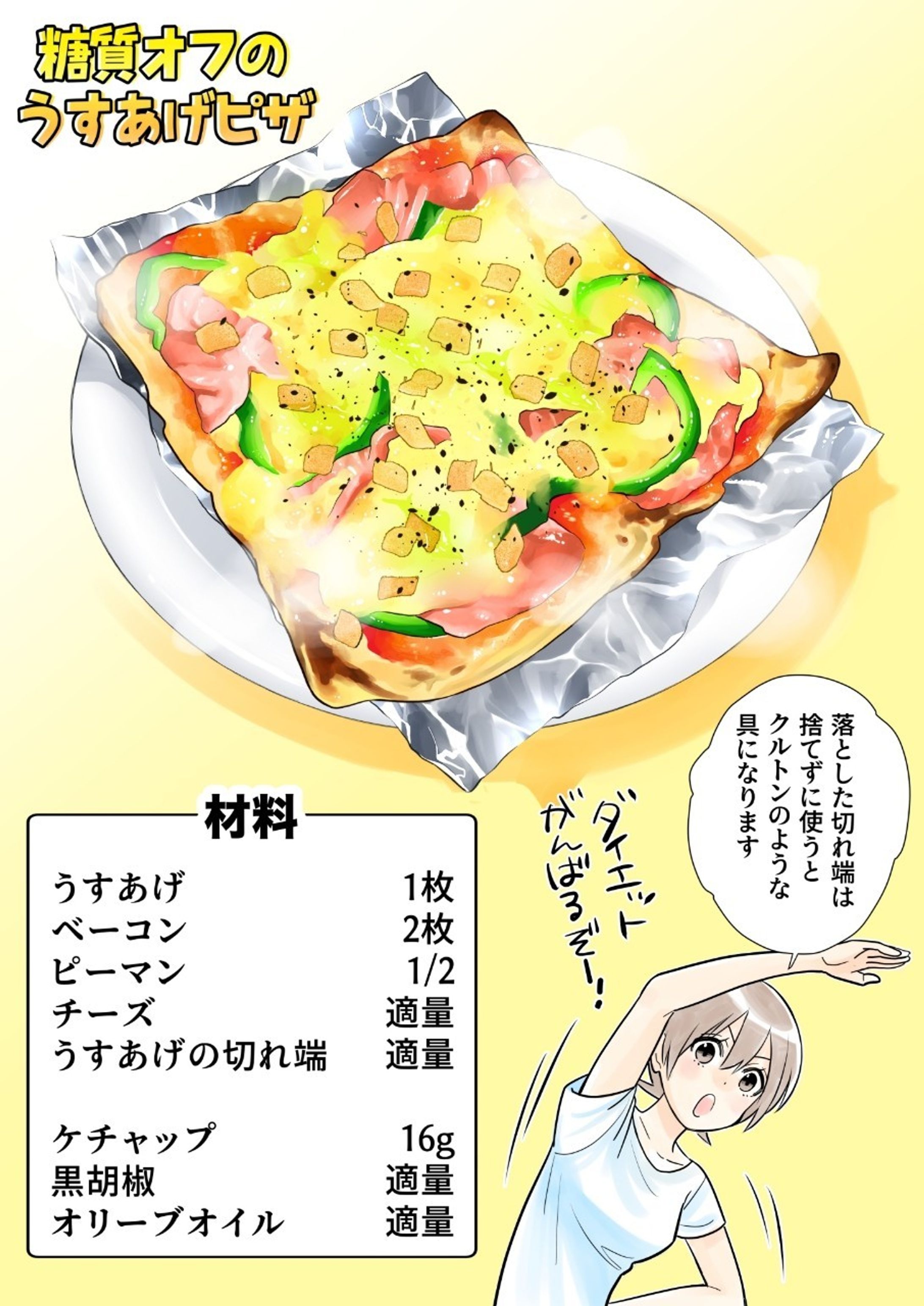 ご飯イラスト「うす揚げピザ」-1
