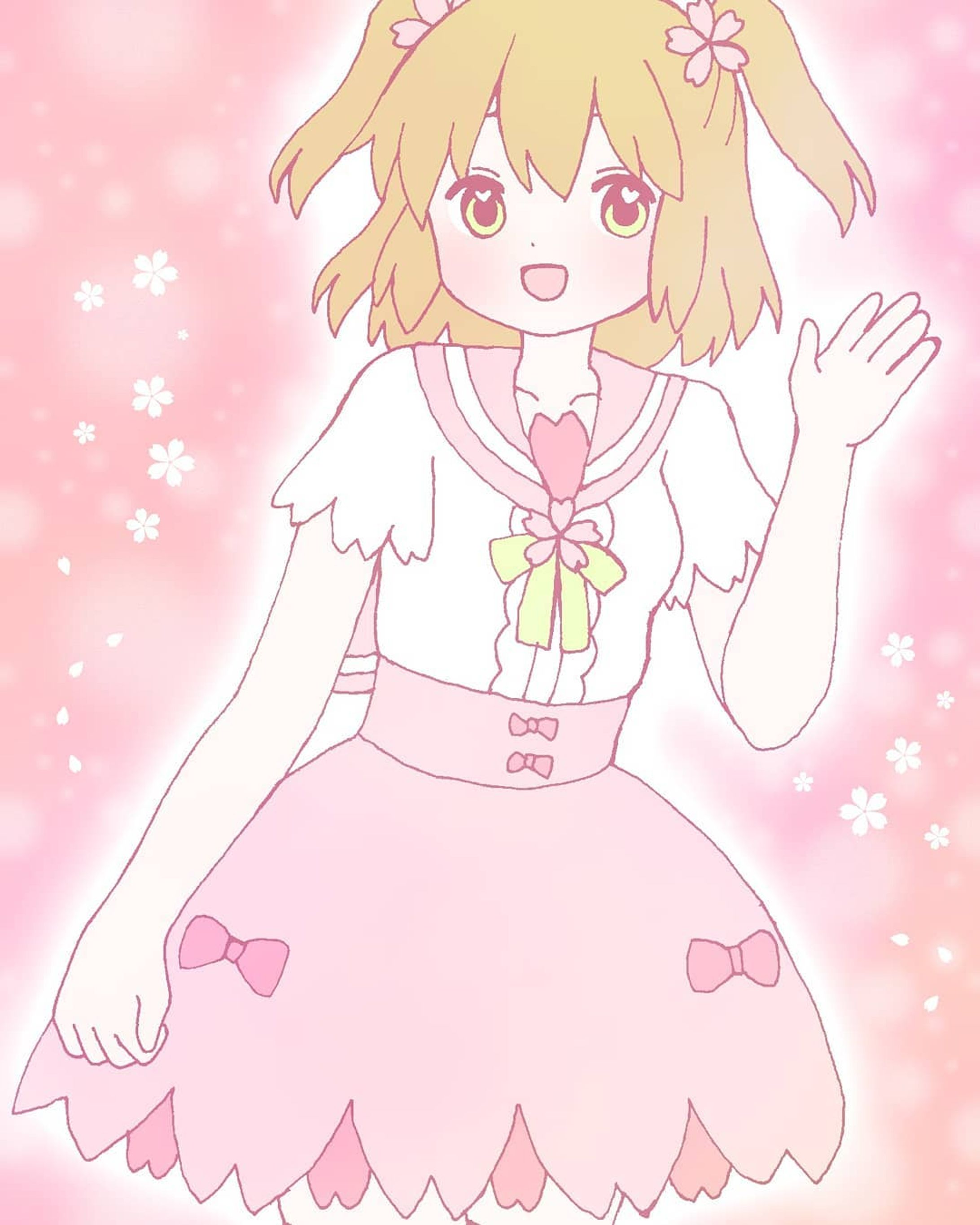 桜ちゃん🌸　#イラスト　#お絵かき　#illustration  #illust #オリジナル　#オリジナルイラスト　#オリジナル絵　#女の子　#女の子イラスト　#デジタル　#デジタル絵　#デジタルイラスト　#桜　#さくら　#サクラ　#桜の花　#セーラー服　#ピンク　#春-1