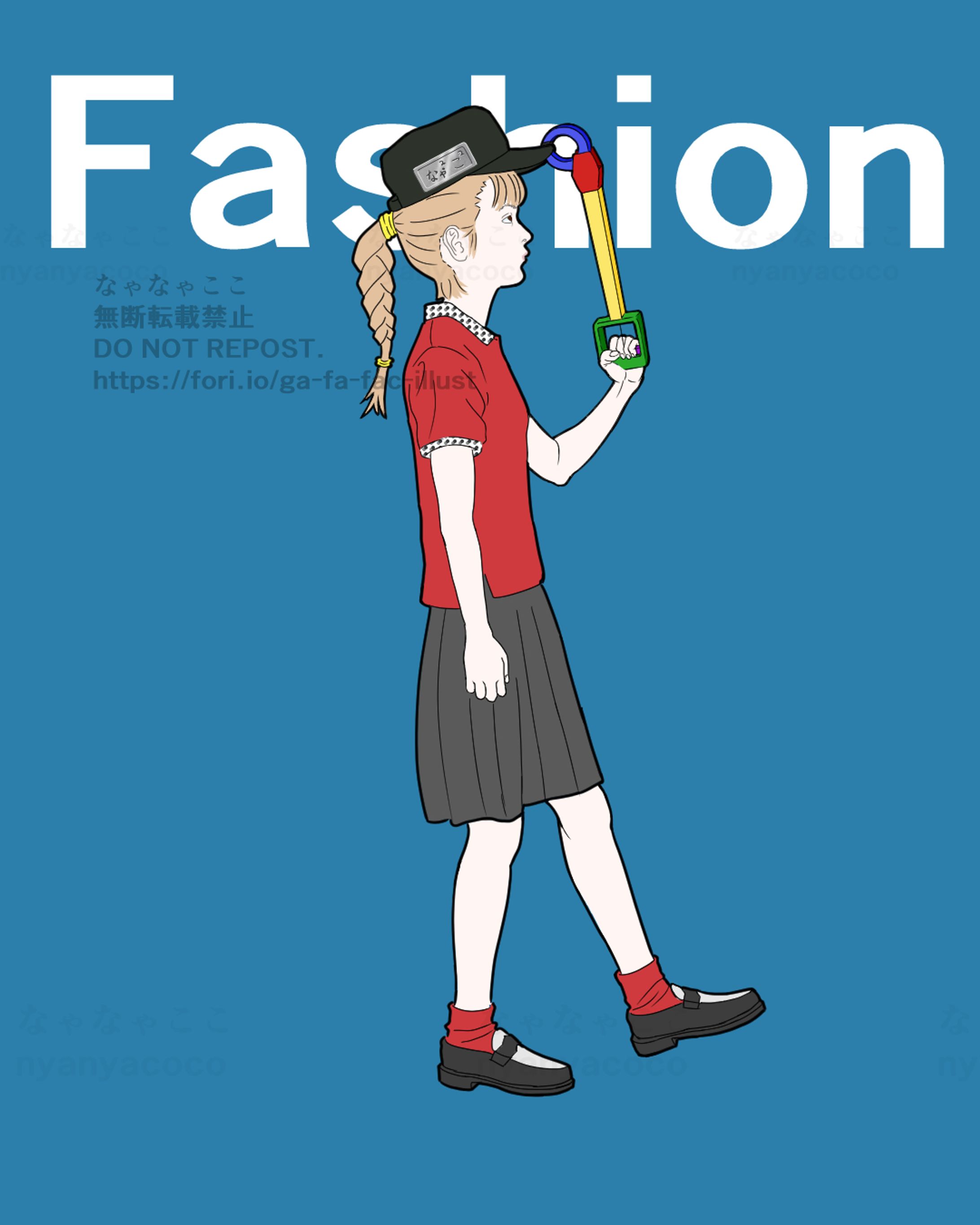 ポロシャツ　帽子　おもちゃを持つ女の子　三つ編み　ポニーテール-1