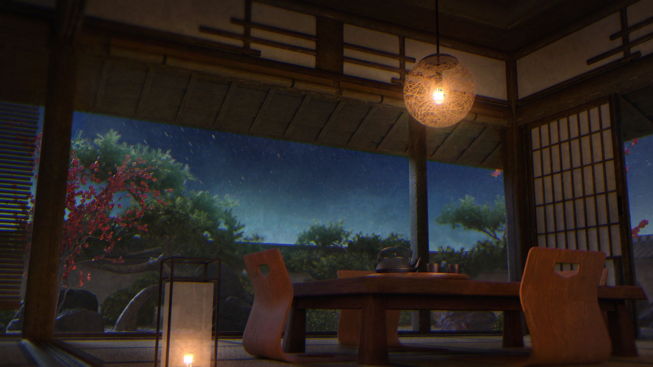 灯りと静寂の茶室-1