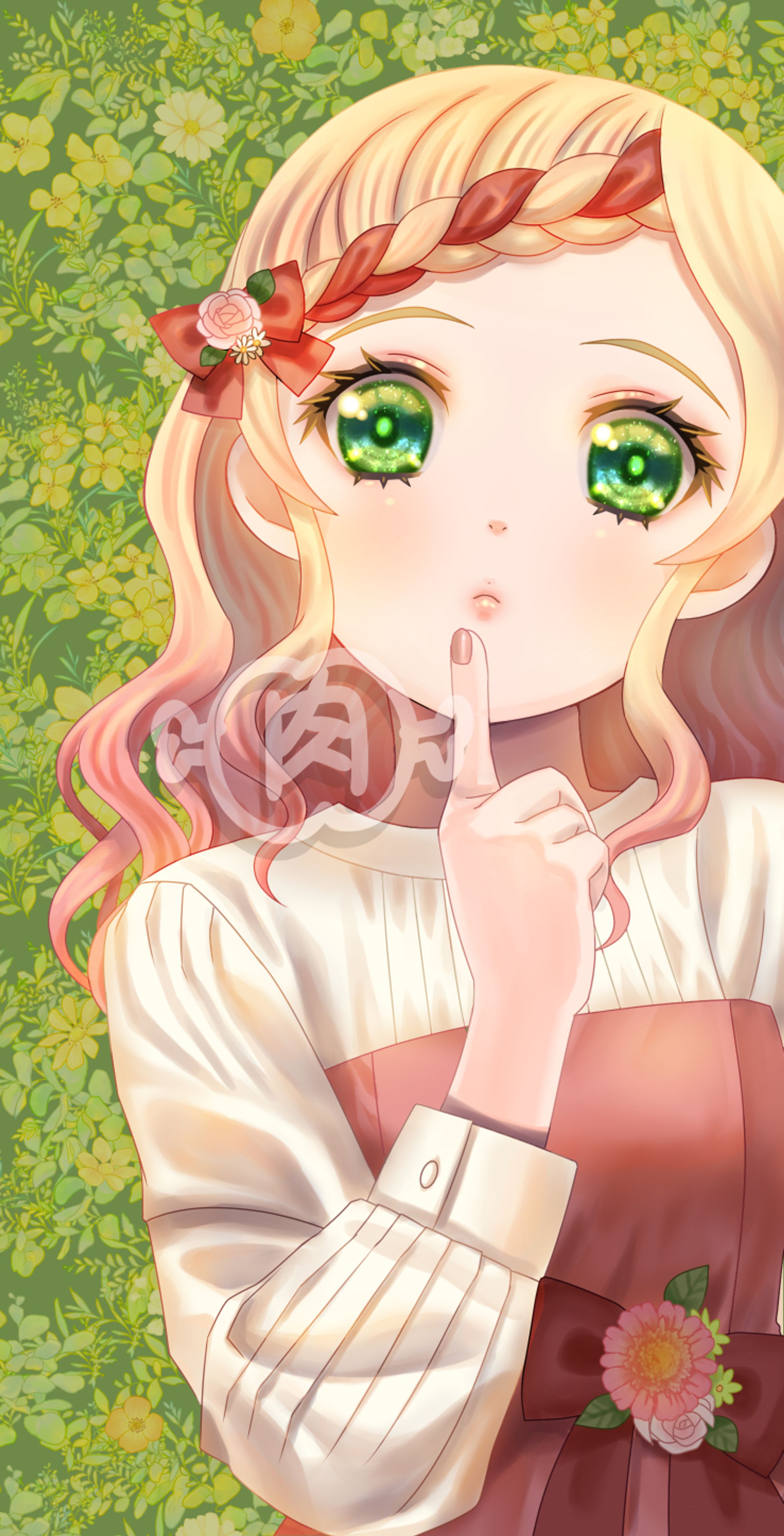 緑の背景の女の子-1