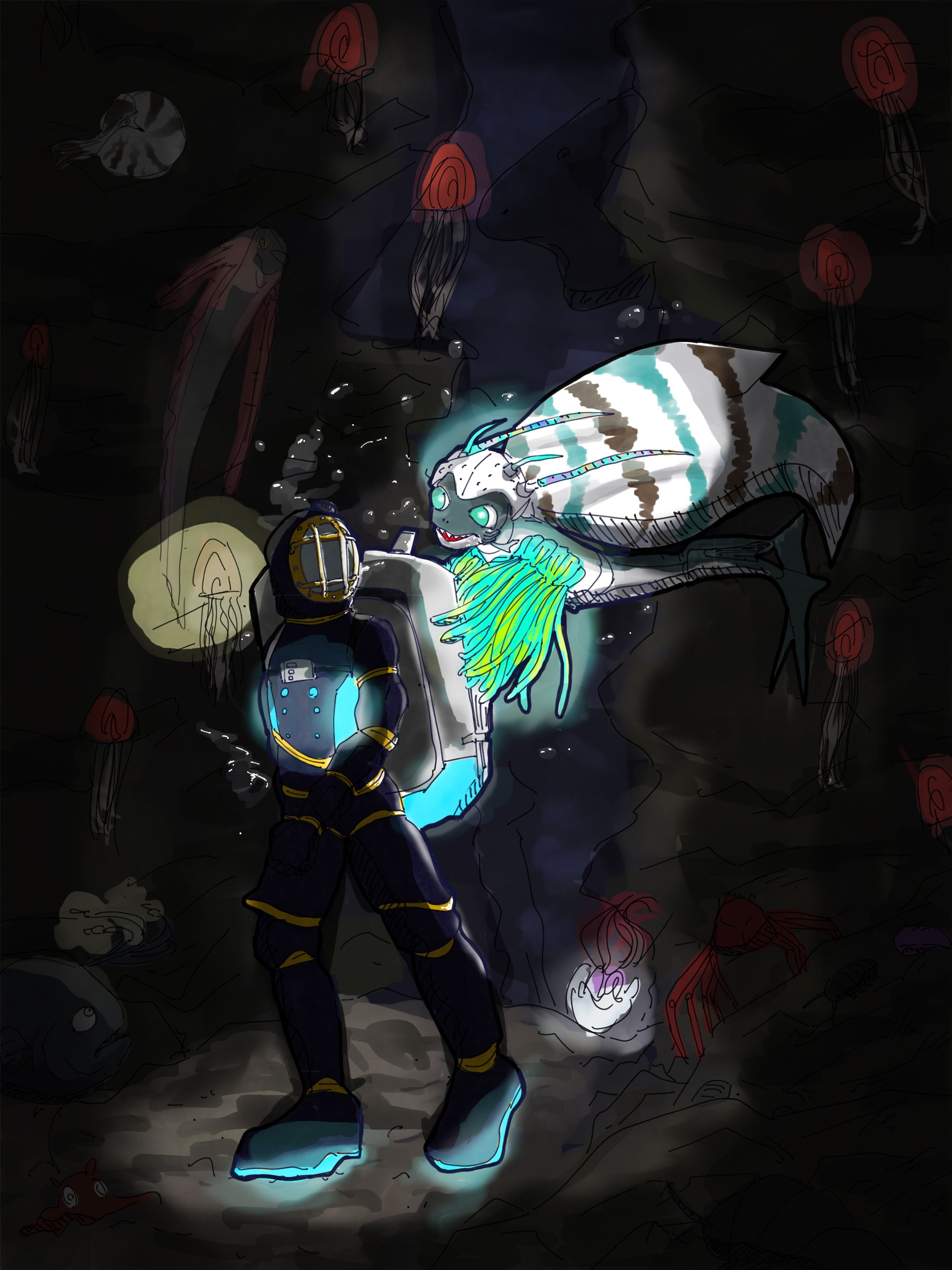 【イラスト、キャラデザ】深海調査-1