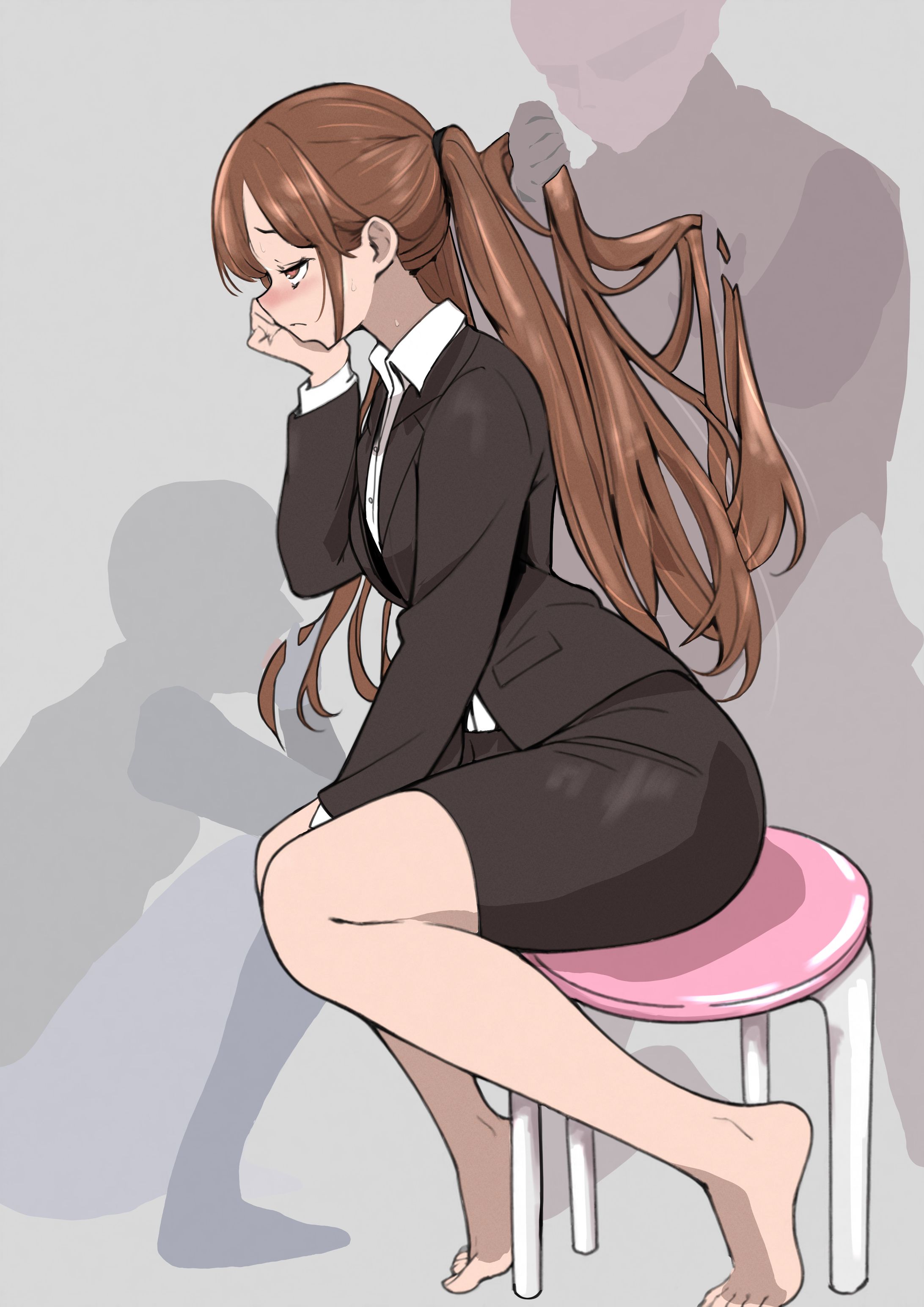 ハーフアップ茶髪OLさん-1