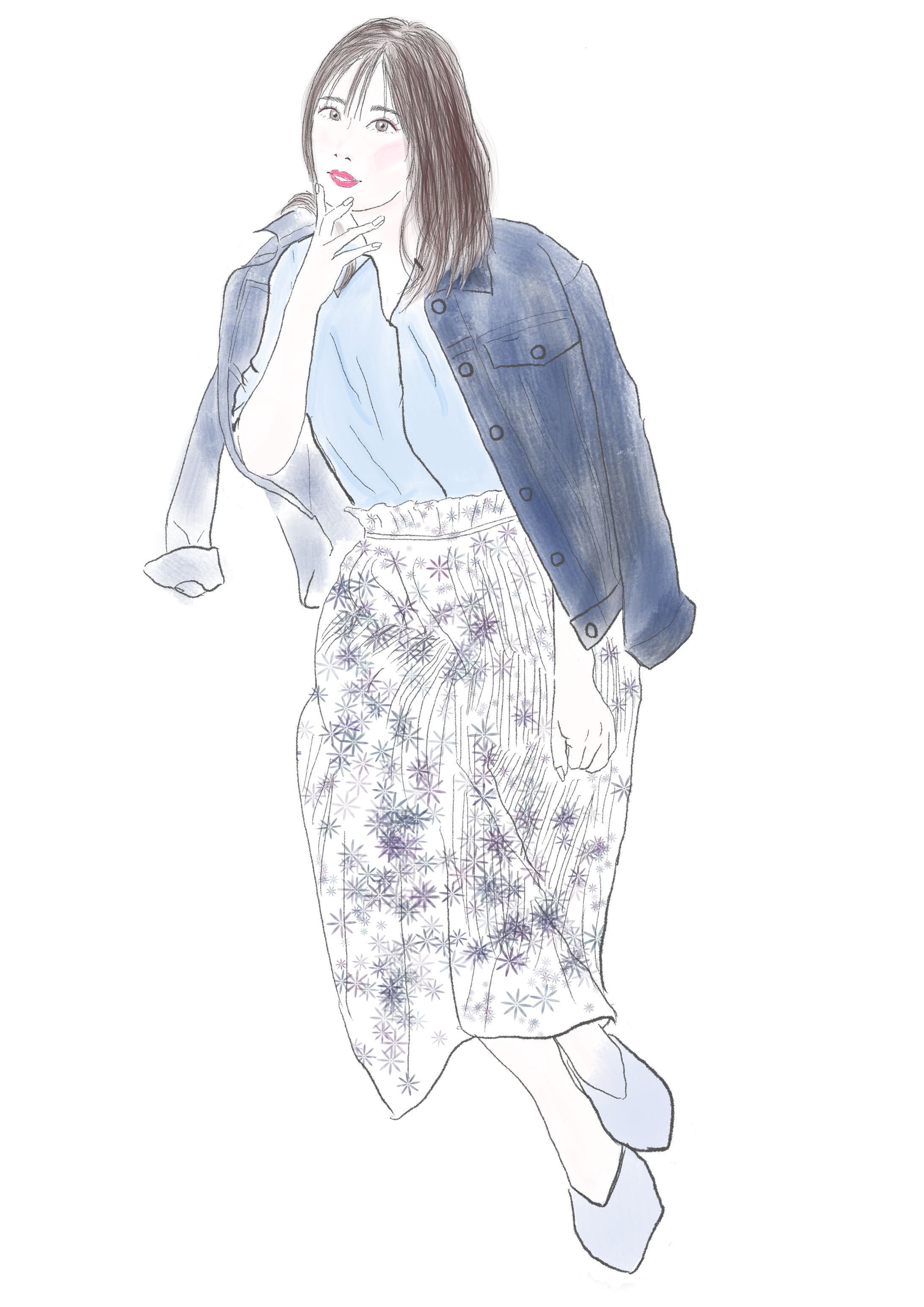 デニムジャケットの女性　ブライトサマー-1