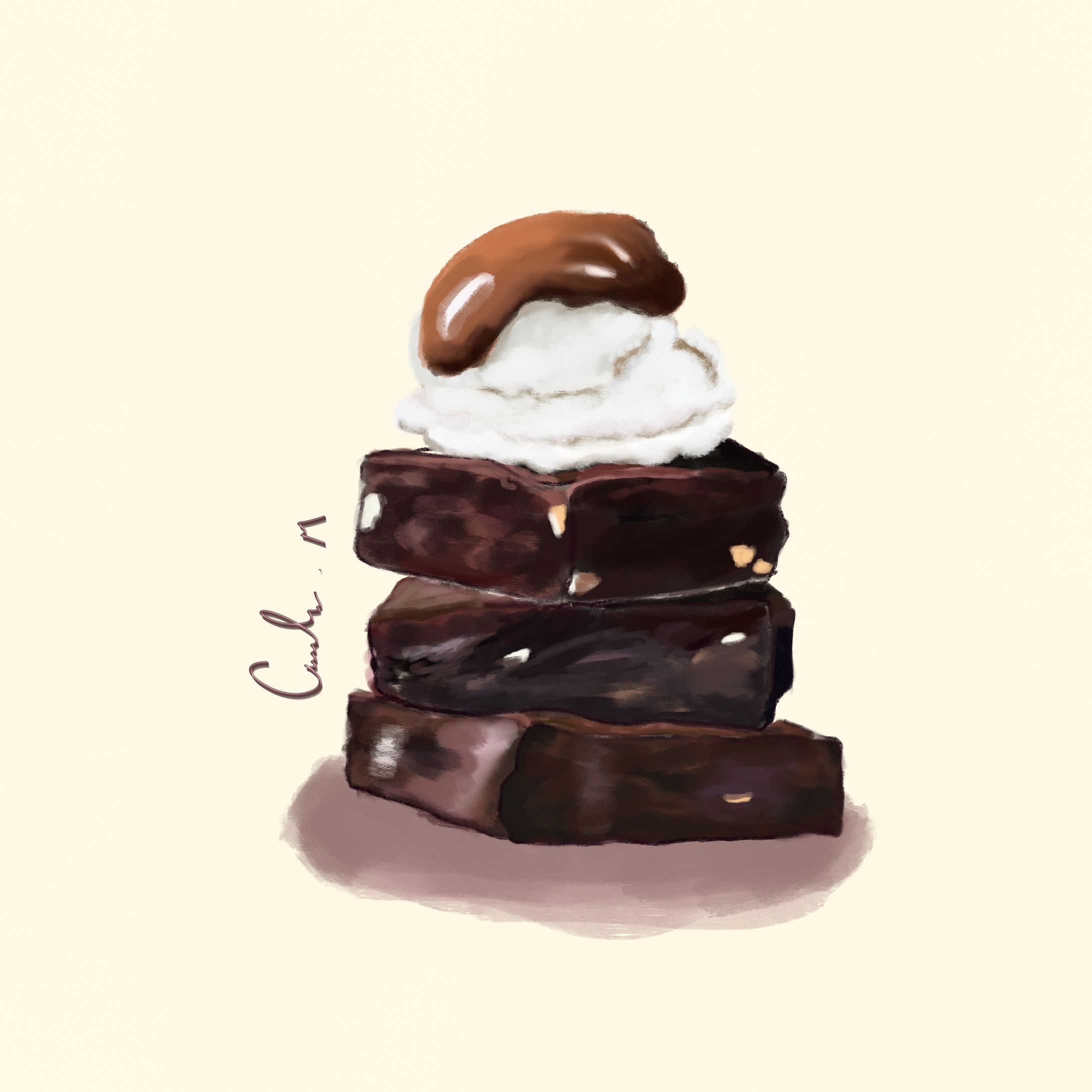 Fudgy brownie with ice cream-1