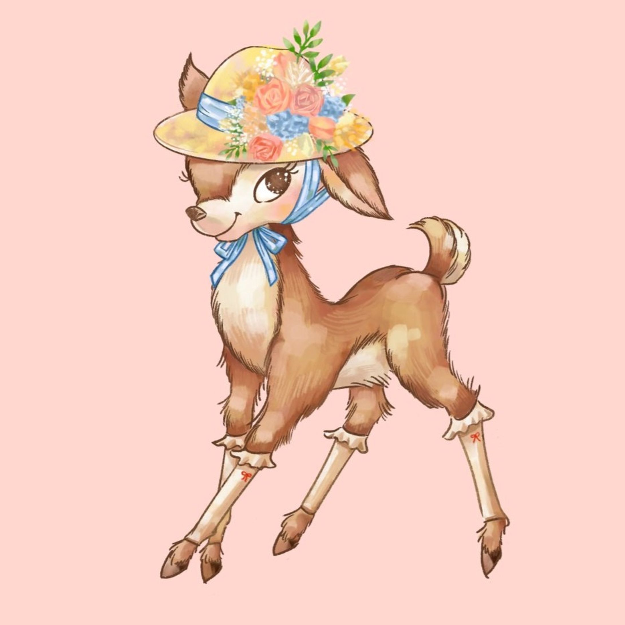 鹿のレトロ風イラスト-1