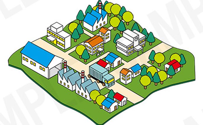 街と工場などのイラスト