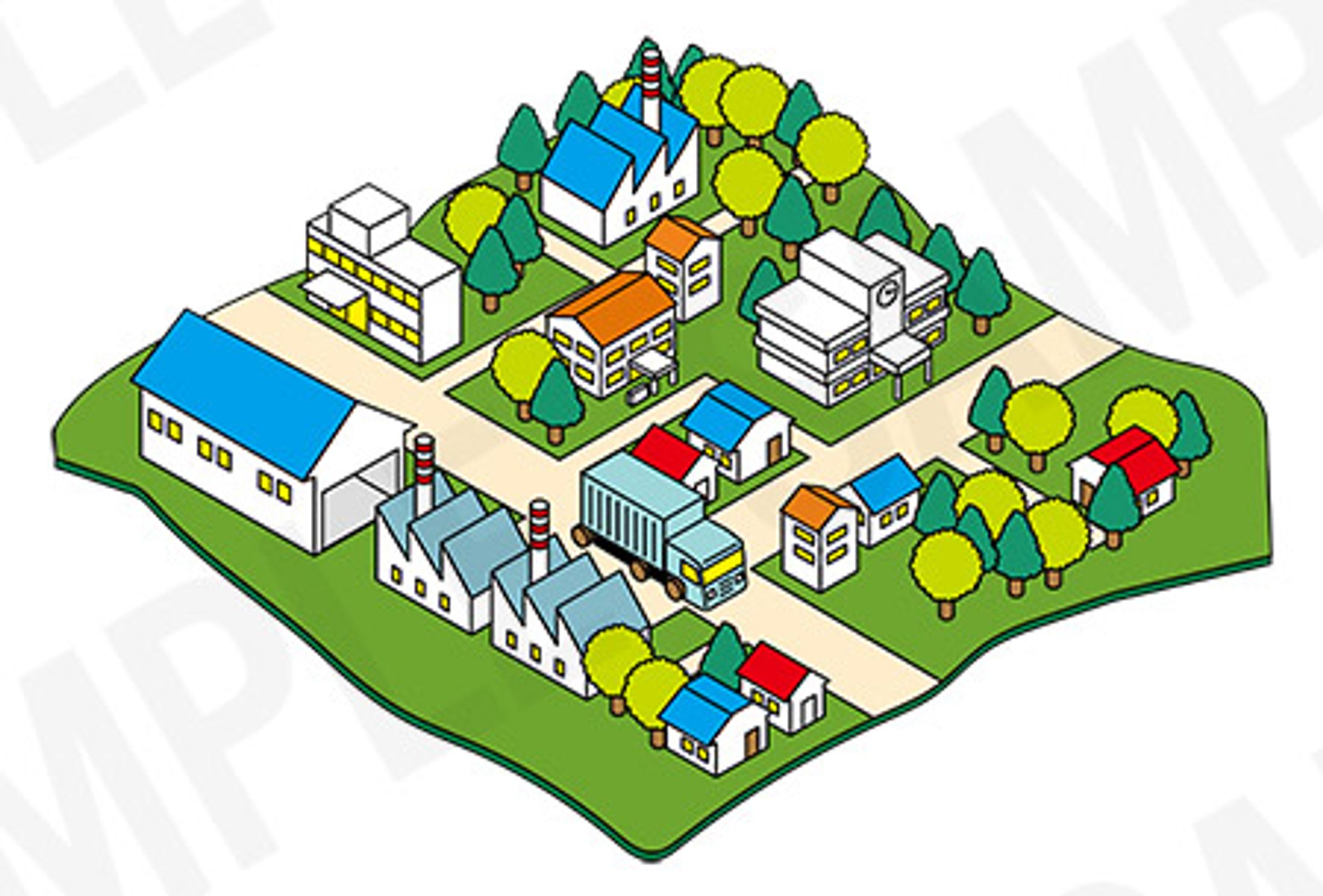 街と工場などのイラスト-1