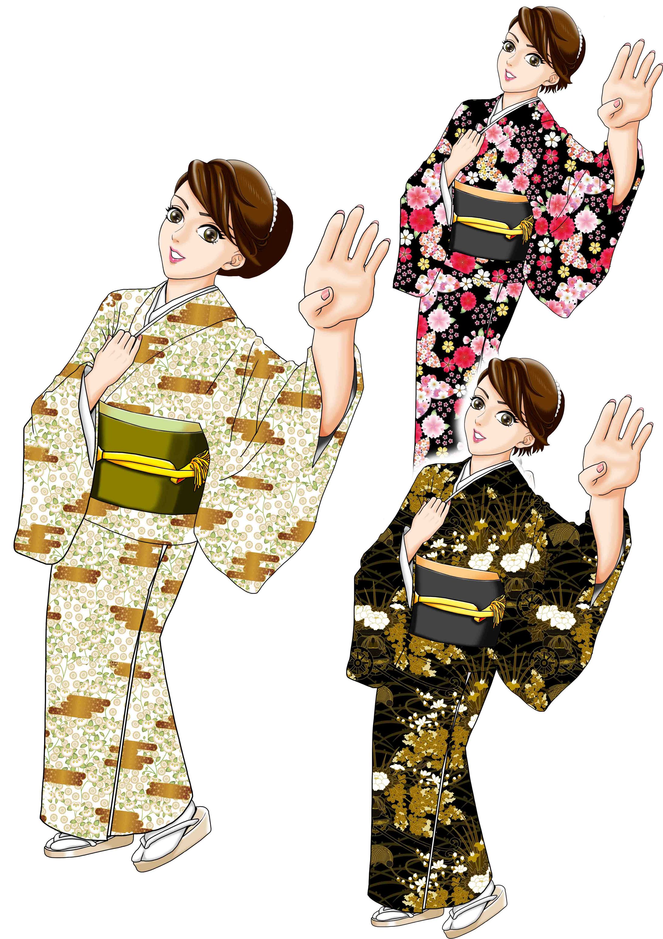 着物女性全身　柄３タイプ-1