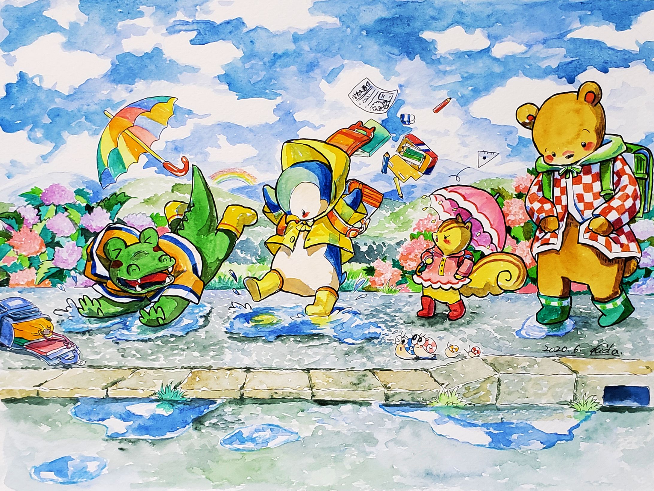 きだ　「雨上がりにみんなで下校」-1