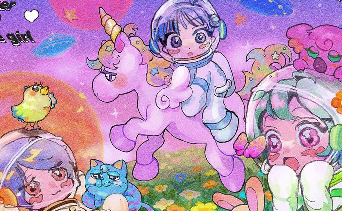 お友達にお題を頂いて描いた絵🪐🦄🌷 #illustration  #drawing  #art  #originalcharacter  #イラスト