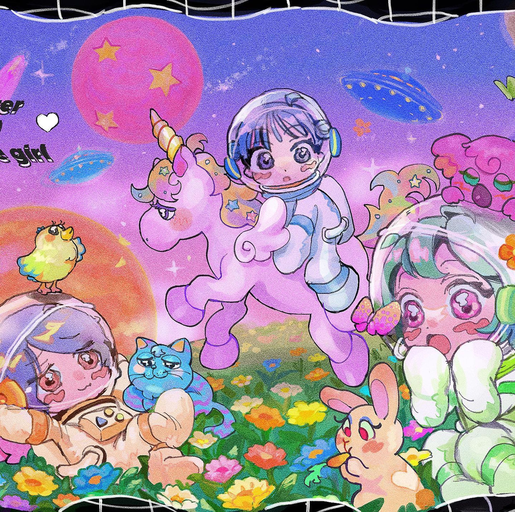お友達にお題を頂いて描いた絵🪐🦄🌷 #illustration  #drawing  #art  #originalcharacter  #イラスト-1