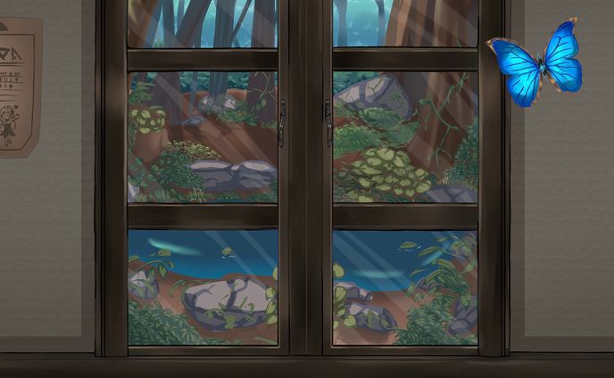 自作背景画：窓から見る森の景色