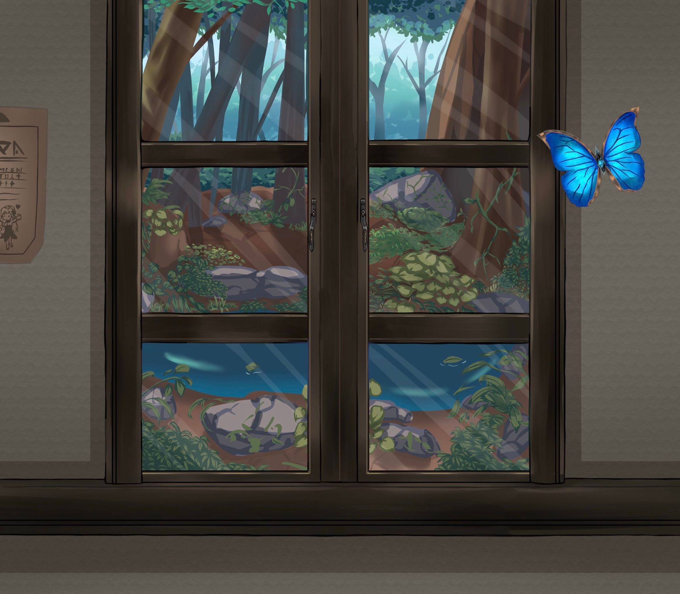 自作背景画：窓から見る森の景色-1