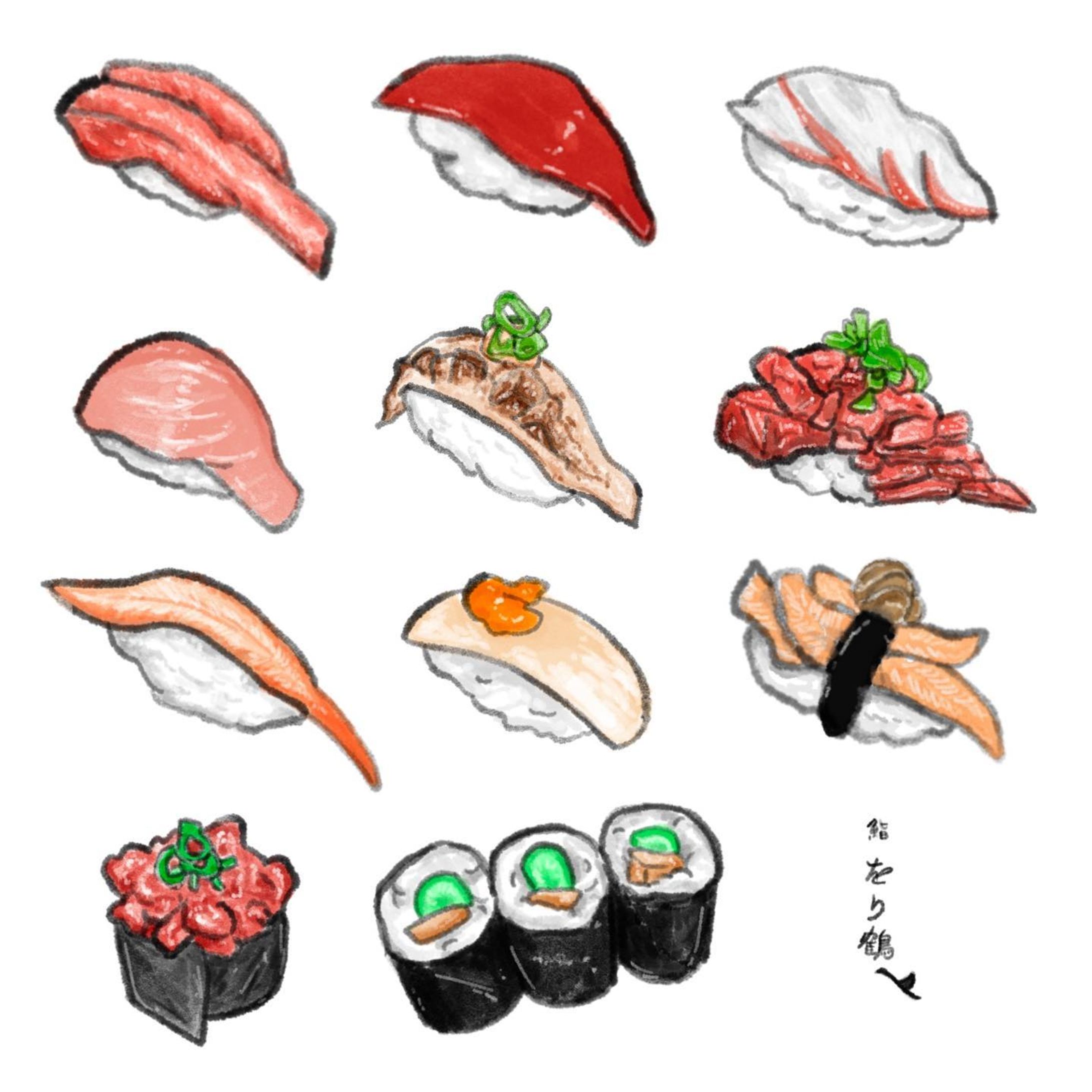 📍兵庫県 /  城崎温泉

をり鶴さんへ
（ @worizuru.kinosaki ）
美味しい〜お寿司を食べに行きました🤤

事前にチェックしてましたか
食べ歩きにするか悩んでたので
今回は予約せずに来店

温泉巡りをしてる最中に
「あ！ここ調べてたところ！」
って思って見てたら食べたくなっちゃいお寿司に決定🥳
満席で、2組いらっしゃいましたが、
本読んでたら20分？くらいで
案内してもらえました🙆‍♀️

白子の天ぷら
大好きな白子ーーー！！！
高校生の時に働いてたお寿司やさんで
白子の美味しさに魅了され（はやい）
あったら絶対頼みます🤤
サクトロ〜で噛んだ瞬間に濃厚さが広がって幸せ〜〜🥳

上にぎり＋あら汁付き
雲丹を期待しながら上にぎりを‥！
イカの上にほんのぉり雲丹ちゃんがいて
それだけでテンションあがる私🤣

お魚さんたちが元気に生きてたよ！！！って訴えかけてるのがわかる🤩
くらいの活き活きしたお寿司でした🍣

私はあら汁の骨が引っかかって
プチ騒ぎにしちゃいました🤣w
恥ずかしかったな〜

但馬牛のにぎり
そして、城崎温泉にきたのなら
但馬牛は食べてみたい！と
思ってたので注文🥳

お肉の旨味が染み出しつつもさっぱりで味わいのあるにぎりできた💓

飲み込むのが勿体無い🤣

城崎温泉のお寿司を十分に楽しんで
温泉街を満喫しました〜✨

ご馳走様でした🥰

#兵庫 #城崎温泉 #お寿司 #をり鶴 #白子の天ぷら #にぎり #但馬牛 #旅行 #美味しいもの巡り #お絵かき ＃イラスト #食べ物イラスト #hyogo #kinosaki #sushi #trip #delicious #illustration #food-1