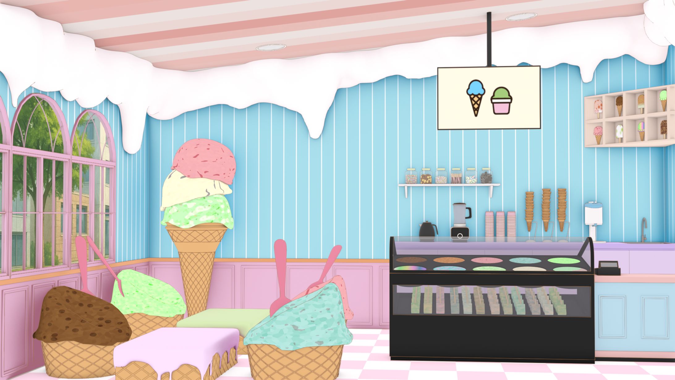 【Vtuber配信背景】あいすくり～む屋さん-1